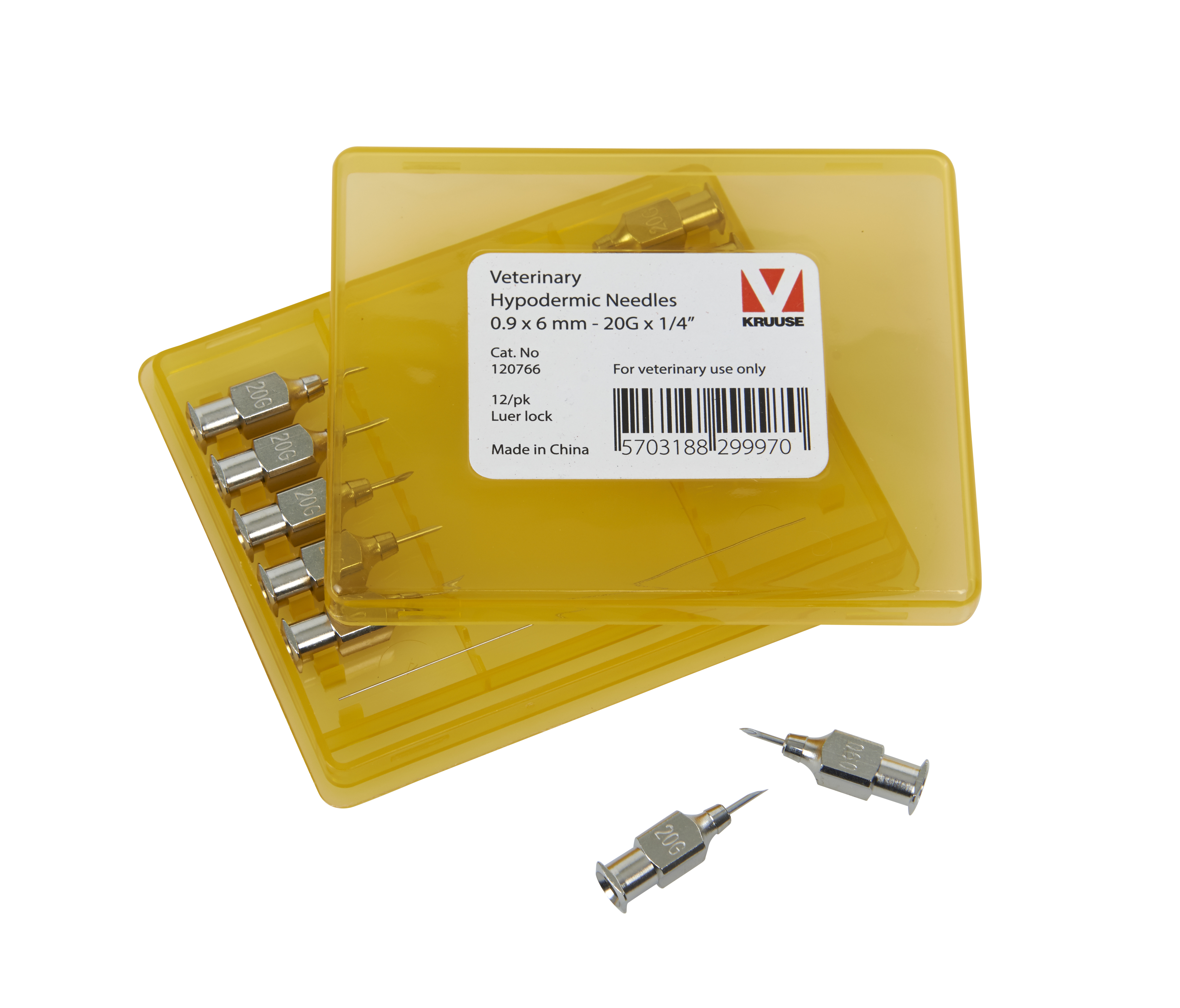 KRUUSE Vet Needles, 0.9 x 6 mm, 20G x 1/4, Luer Lock, 12/pk