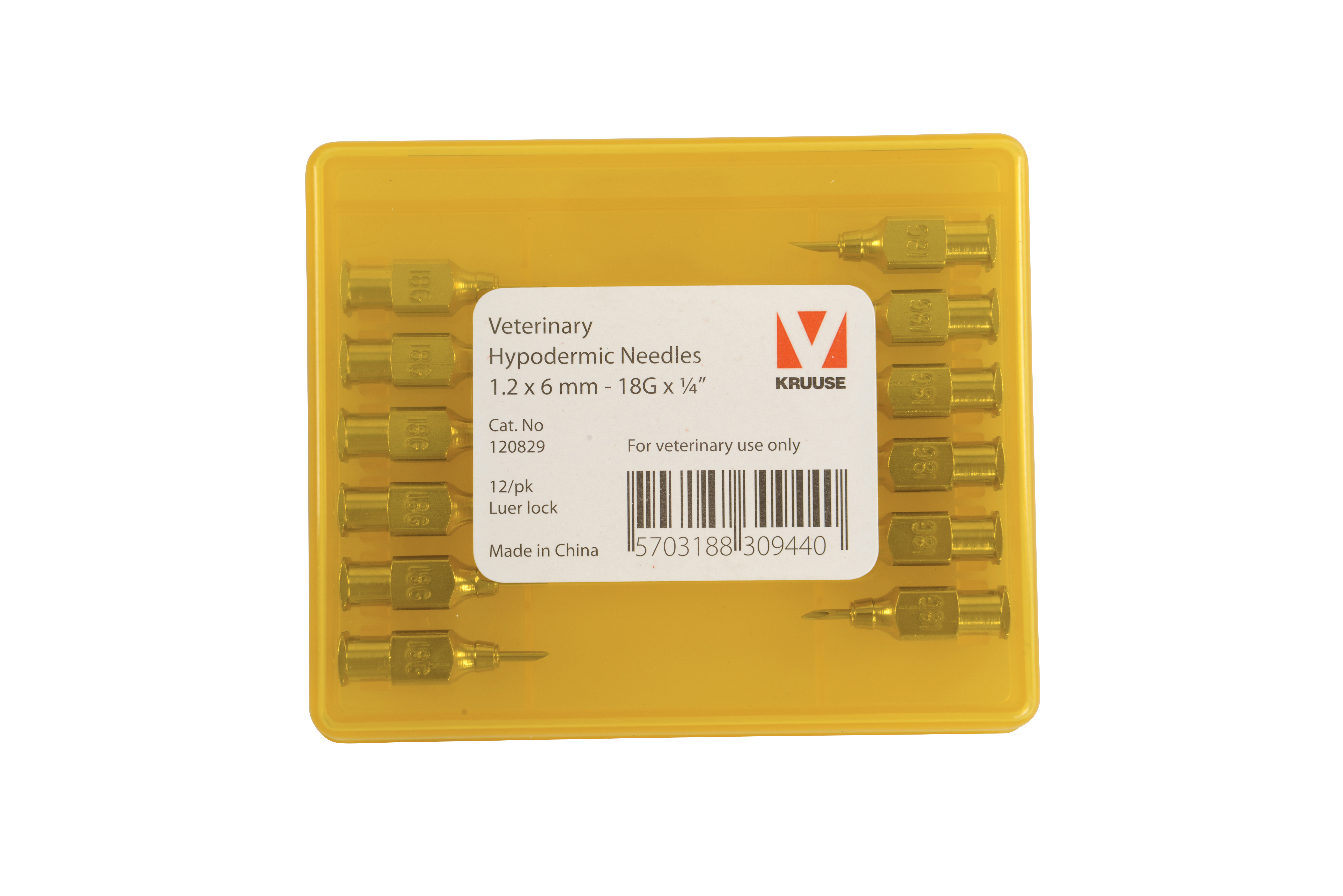KRUUSE Vet Needles, 1.2 x 6 mm, 18G x 1/4, Luer Lock, 12/pk