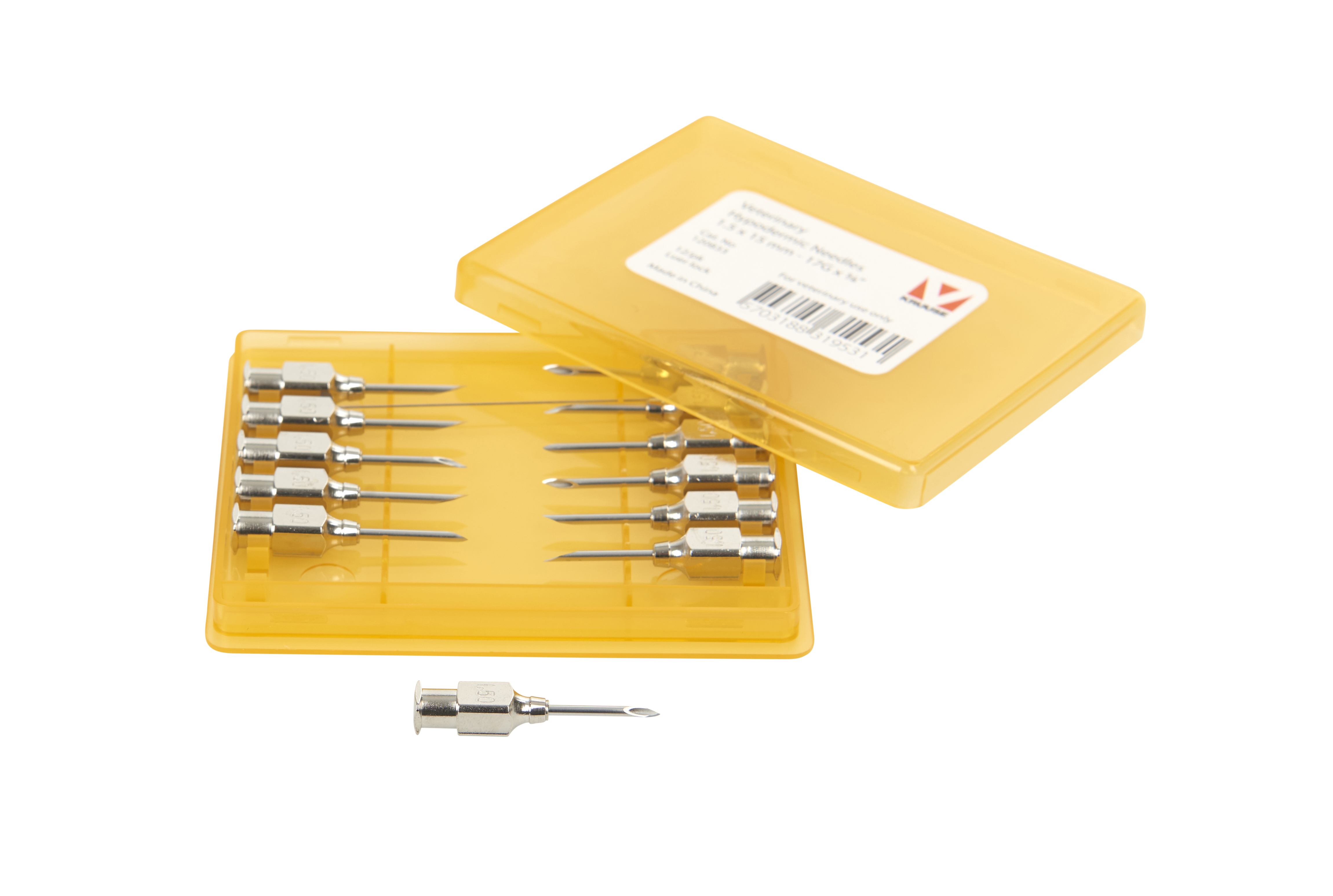 KRUUSE Vet Needles, 1.4 x 15 mm, 17G x 5/8, Luer Lock, 12/pk