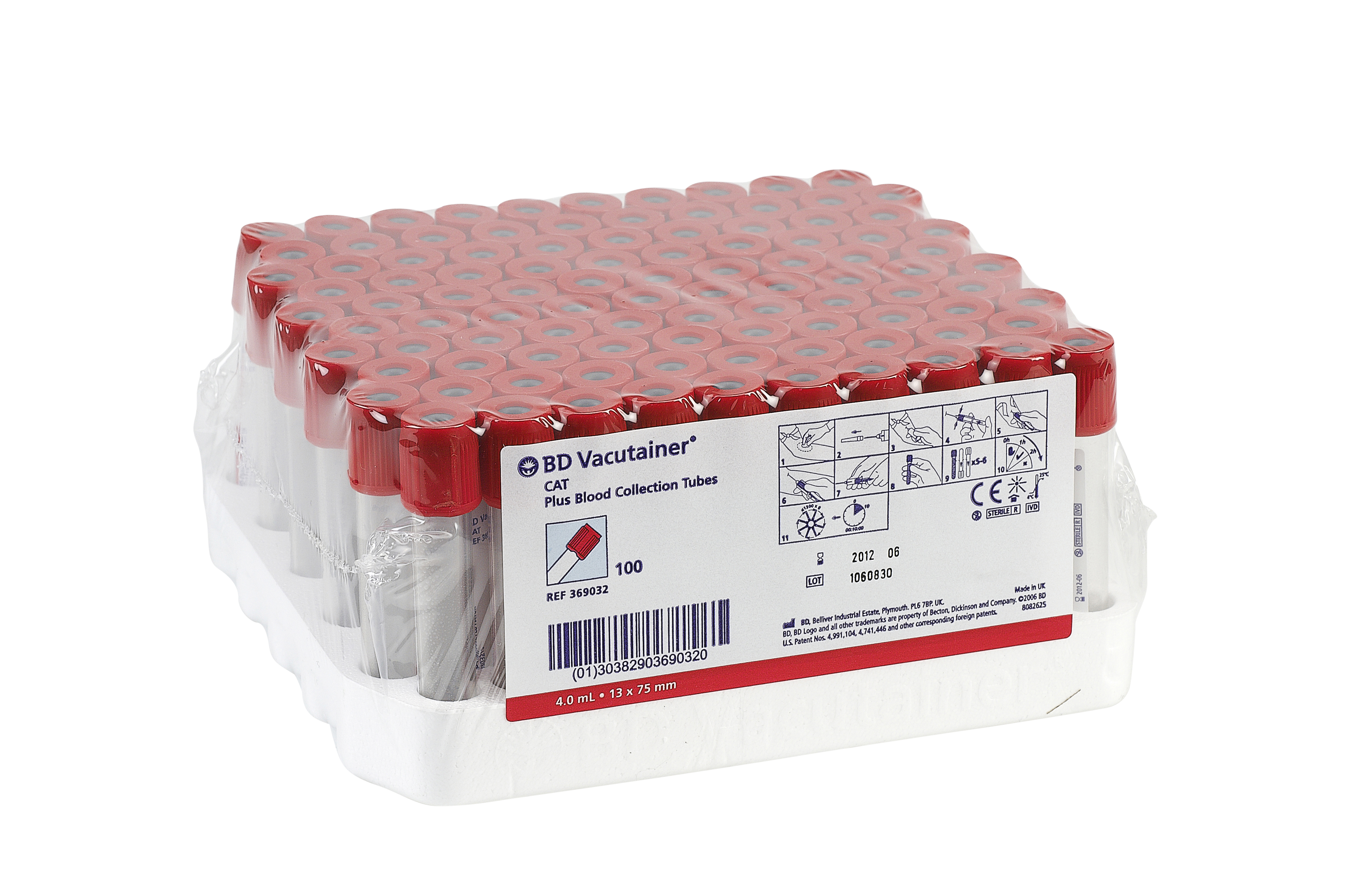 Vacutainer Serum, red plastic tube, 4 ml, 100/pk