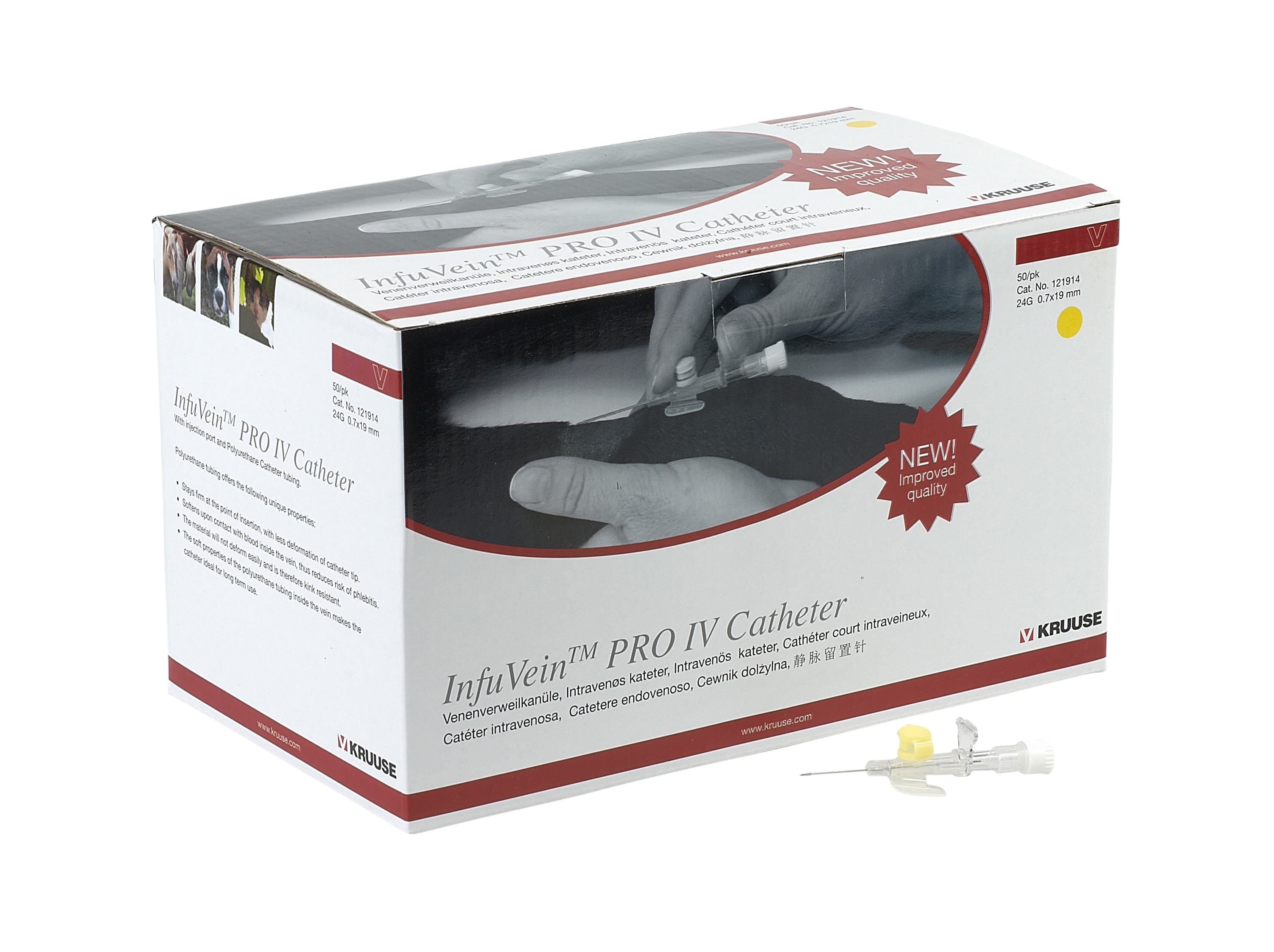 KRUUSE InfuVein PRO IV Catheter, 0.7 x 19 mm, 24G, 50/pk
