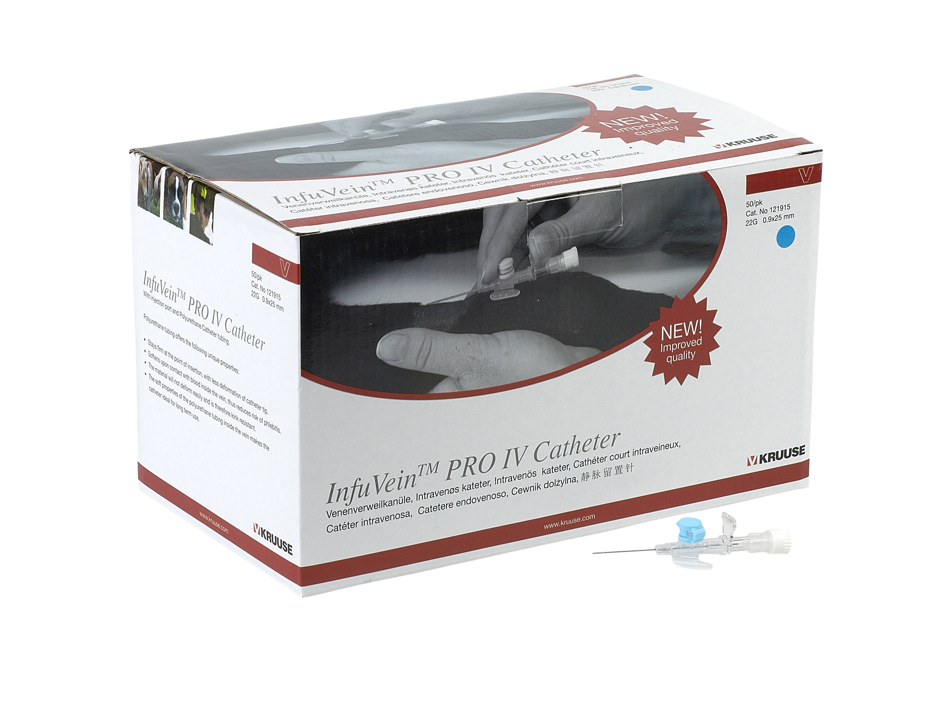 KRUUSE InfuVein PRO IV Catheter, 0.9 x 25 mm, 22G, 50/pk