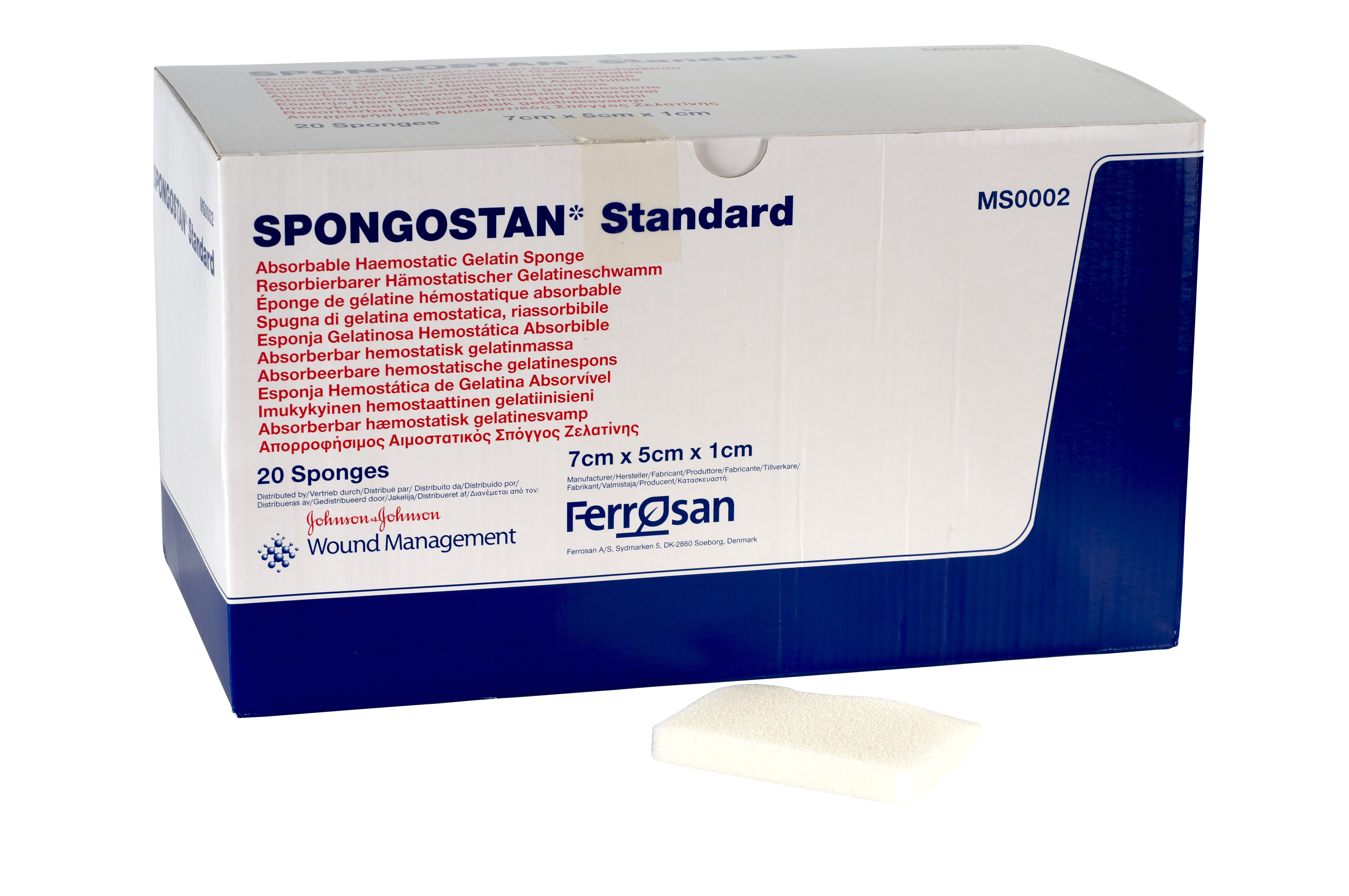 Spongostan, Standard, a resorbable gelatine sponge, 7 x 5 x 1 cm, 20/pk