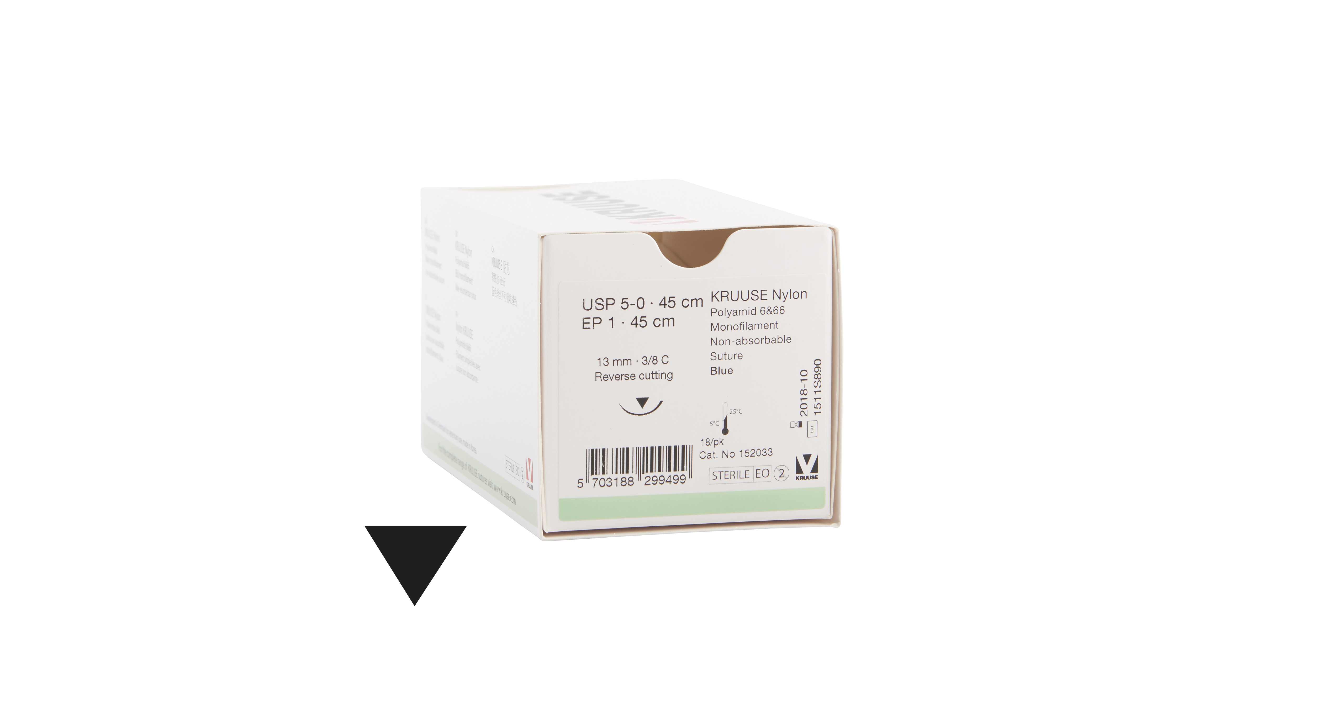 KRUUSE Nylon Suture, USP 5-0, 45 cm, 13 mm needle, 3/8 C, RC, 18/pk