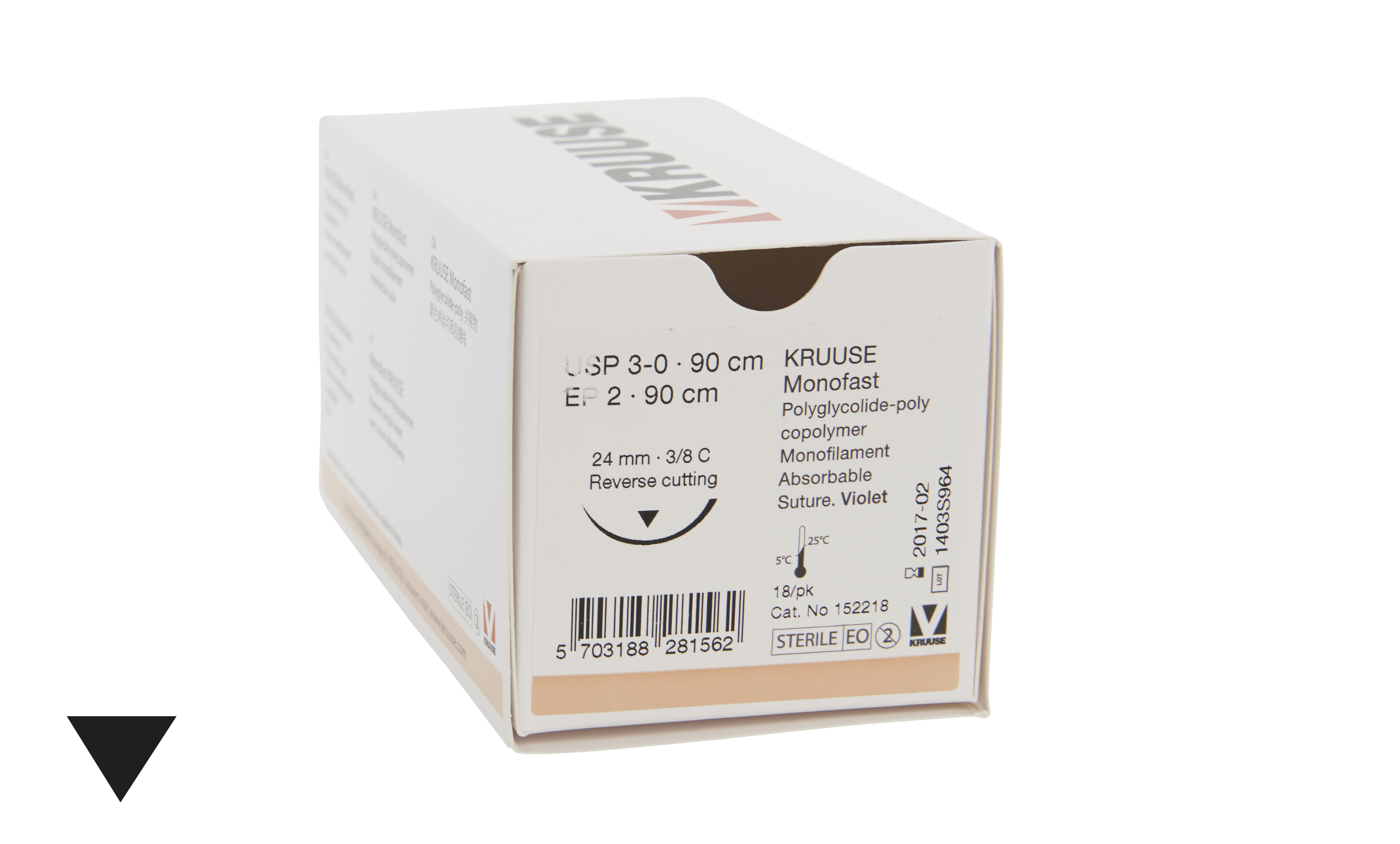 KRUUSE Monofast Suture, USP 3-0, 90 cm, violet, 24 mm needle, 3/8 C, RC, 18/pk