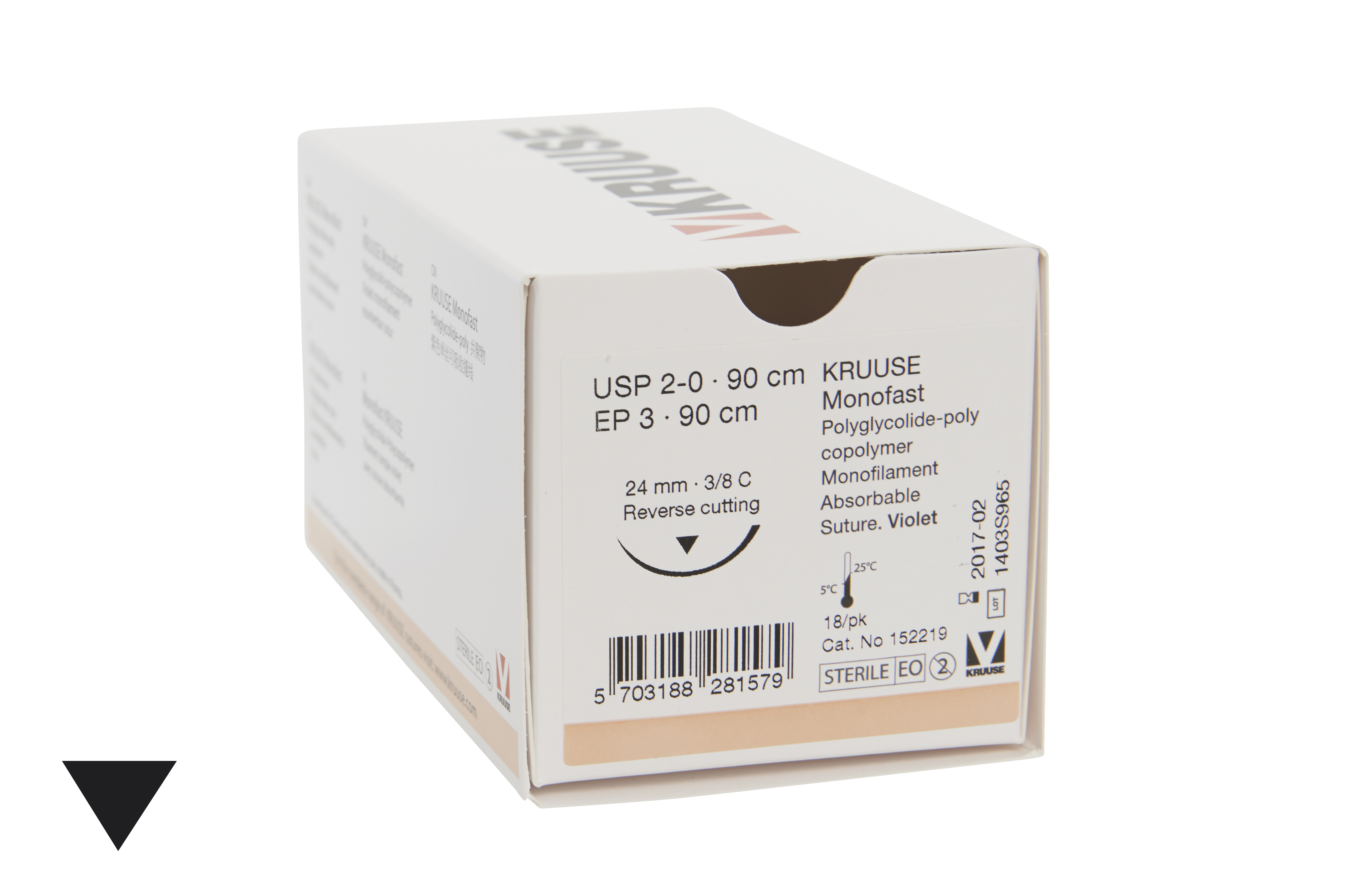 KRUUSE Monofast Suture, USP 2-0, 90 cm, violet, 24 mm needle, 3/8C, RC, 18/pk