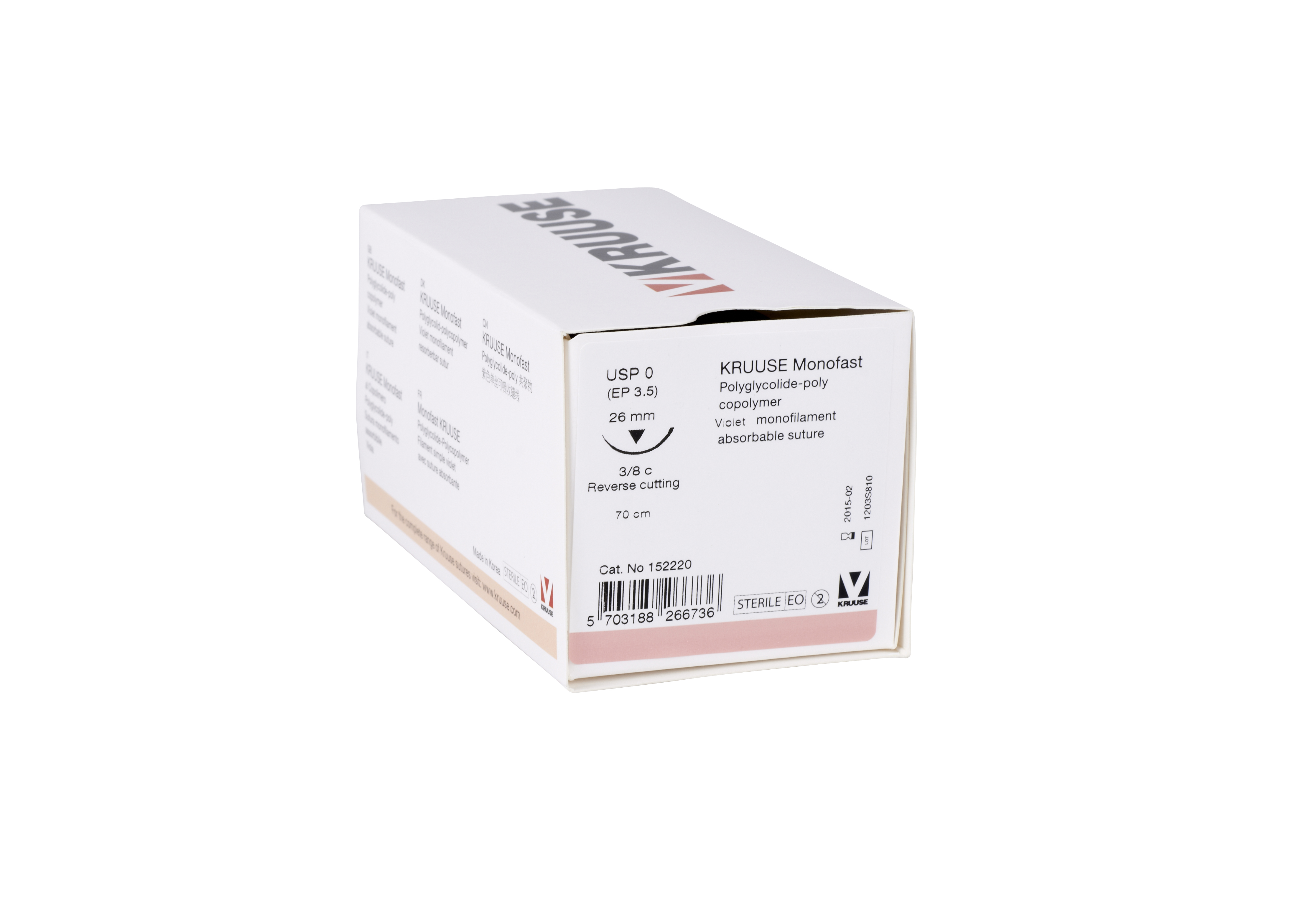 KRUUSE Monofast Suture, USP 0, 70 cm, needle: 26 mm, reverse cutting, 3/8 circle. 18/pk