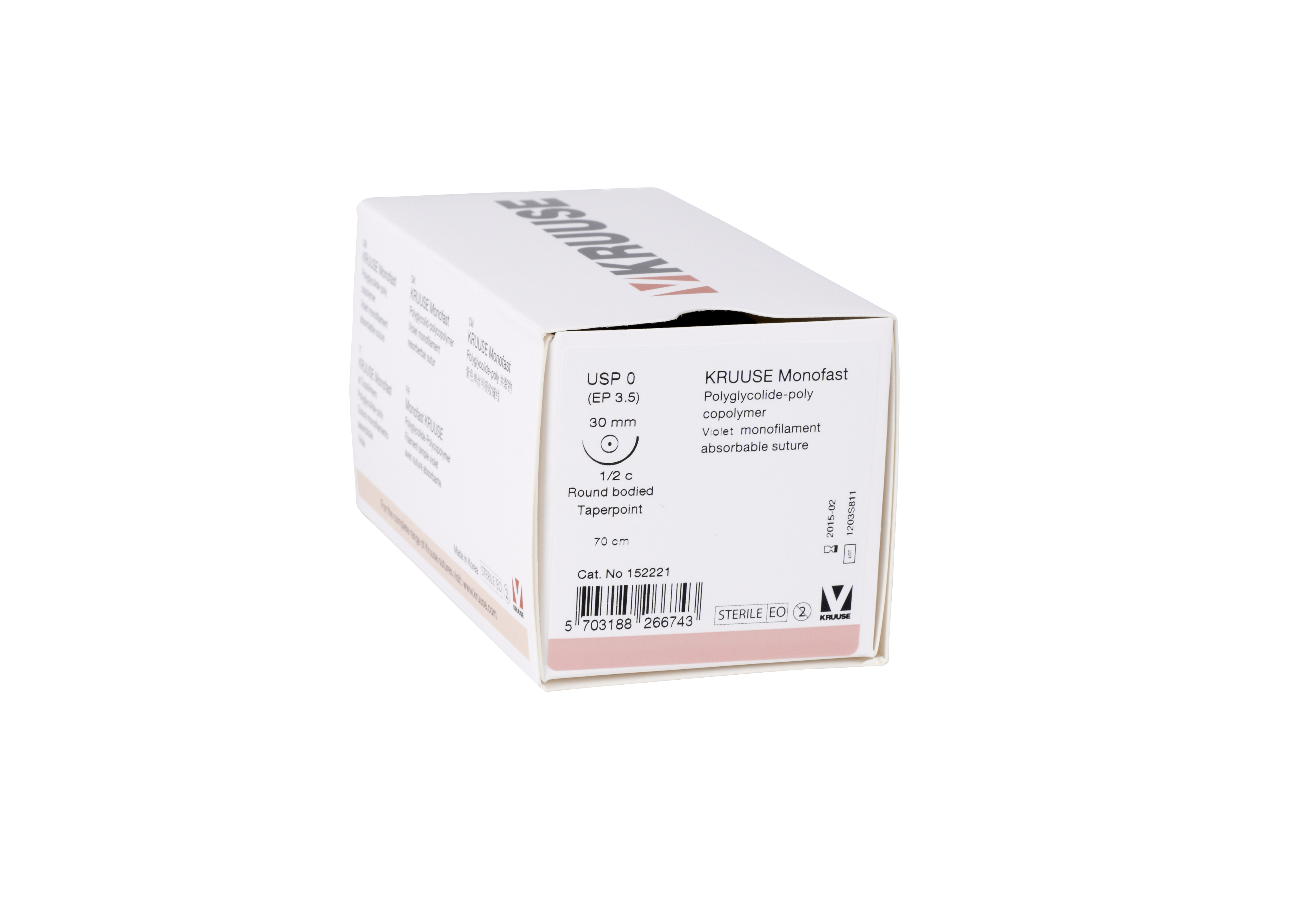 KRUUSE Monofast Suture, USP 0, 70 cm, needle: 30 mm, round bodied-taper point, 1/2 circle, 18/pk