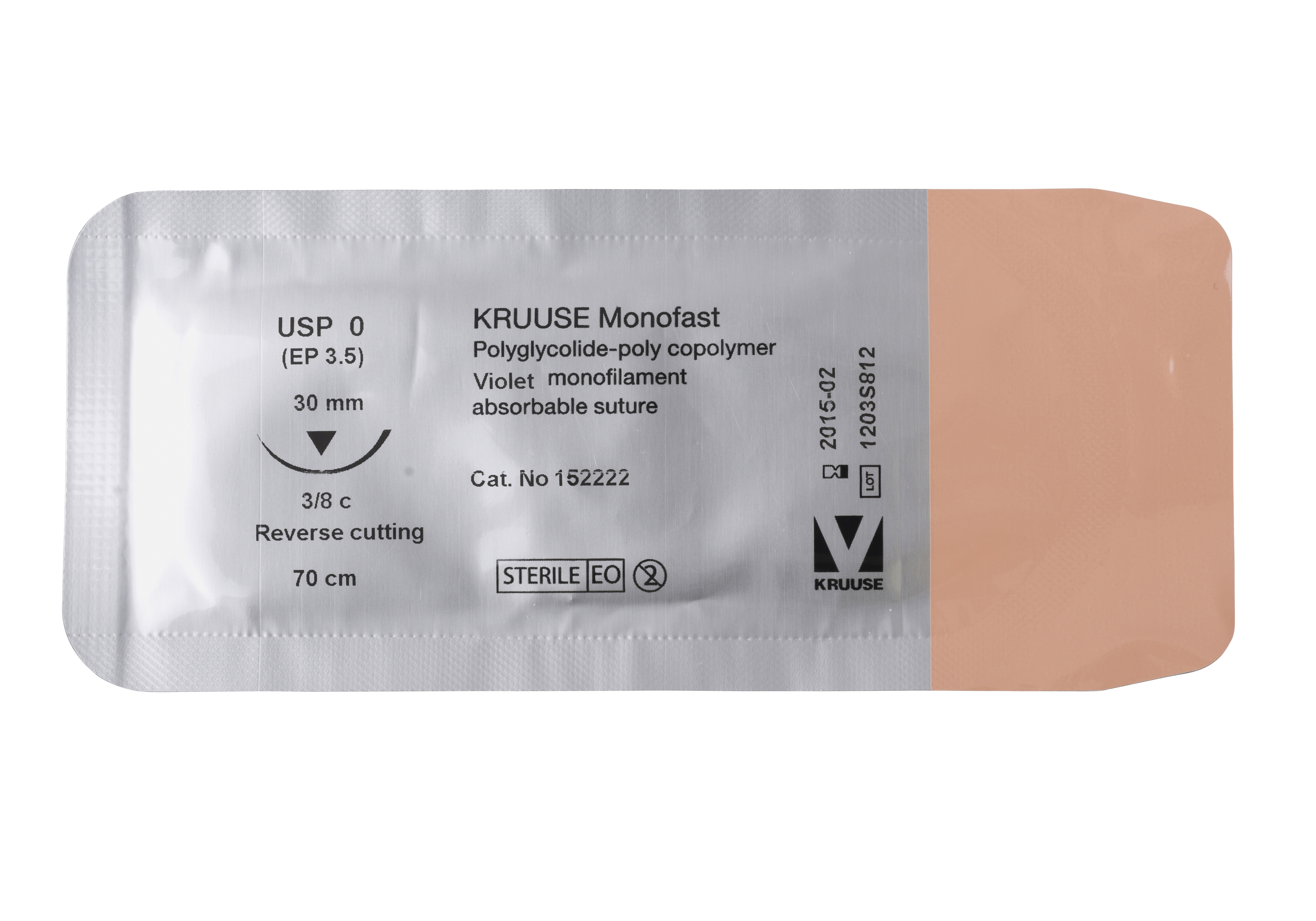 KRUUSE Monofast Suture, USP 0, 70 cm, needle: 30 mm, reverse cutting, 3/8 circle, 18/pk