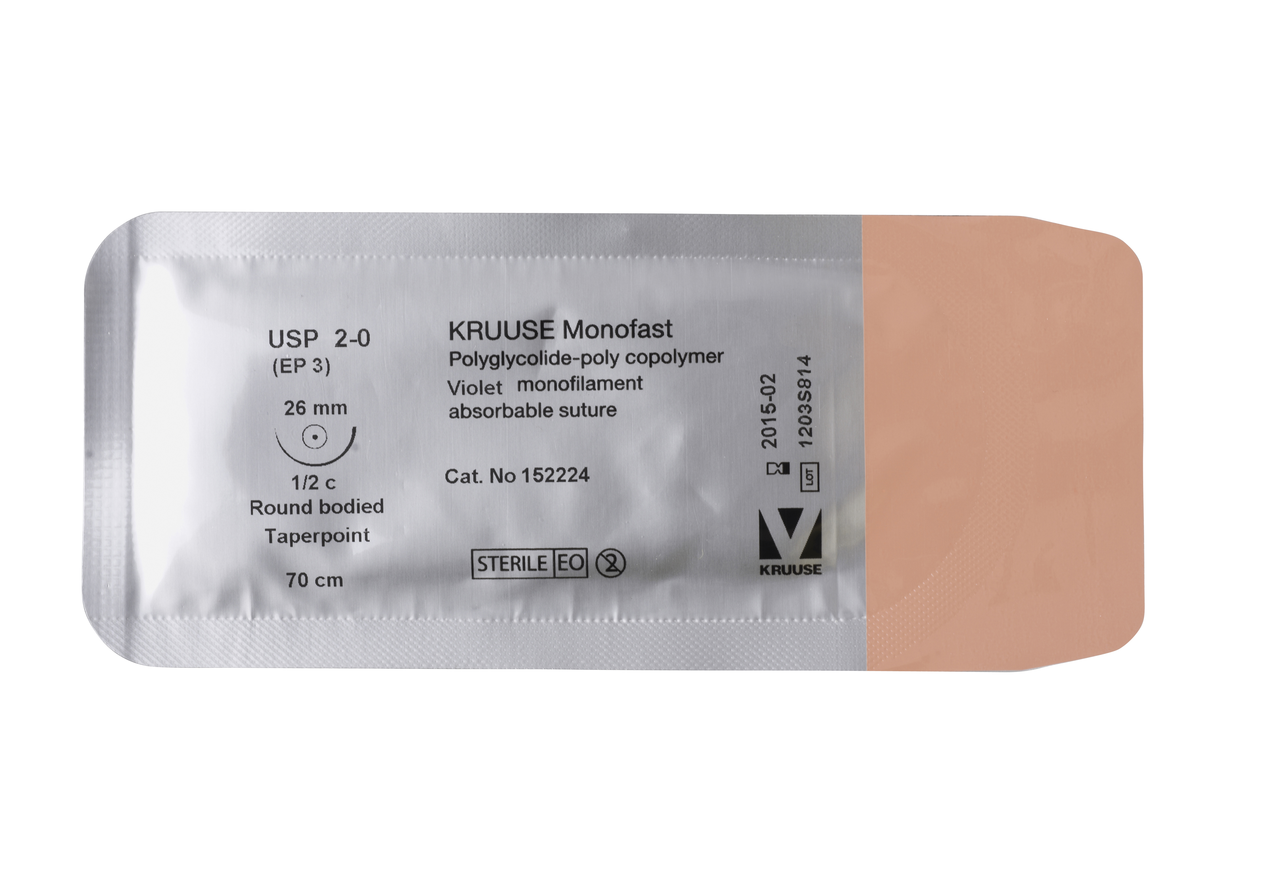 KRUUSE Monofast Suture, USP 2-0, 70 cm, needle: 26 mm, round bodied - taper point, ½ circle, 18/pk