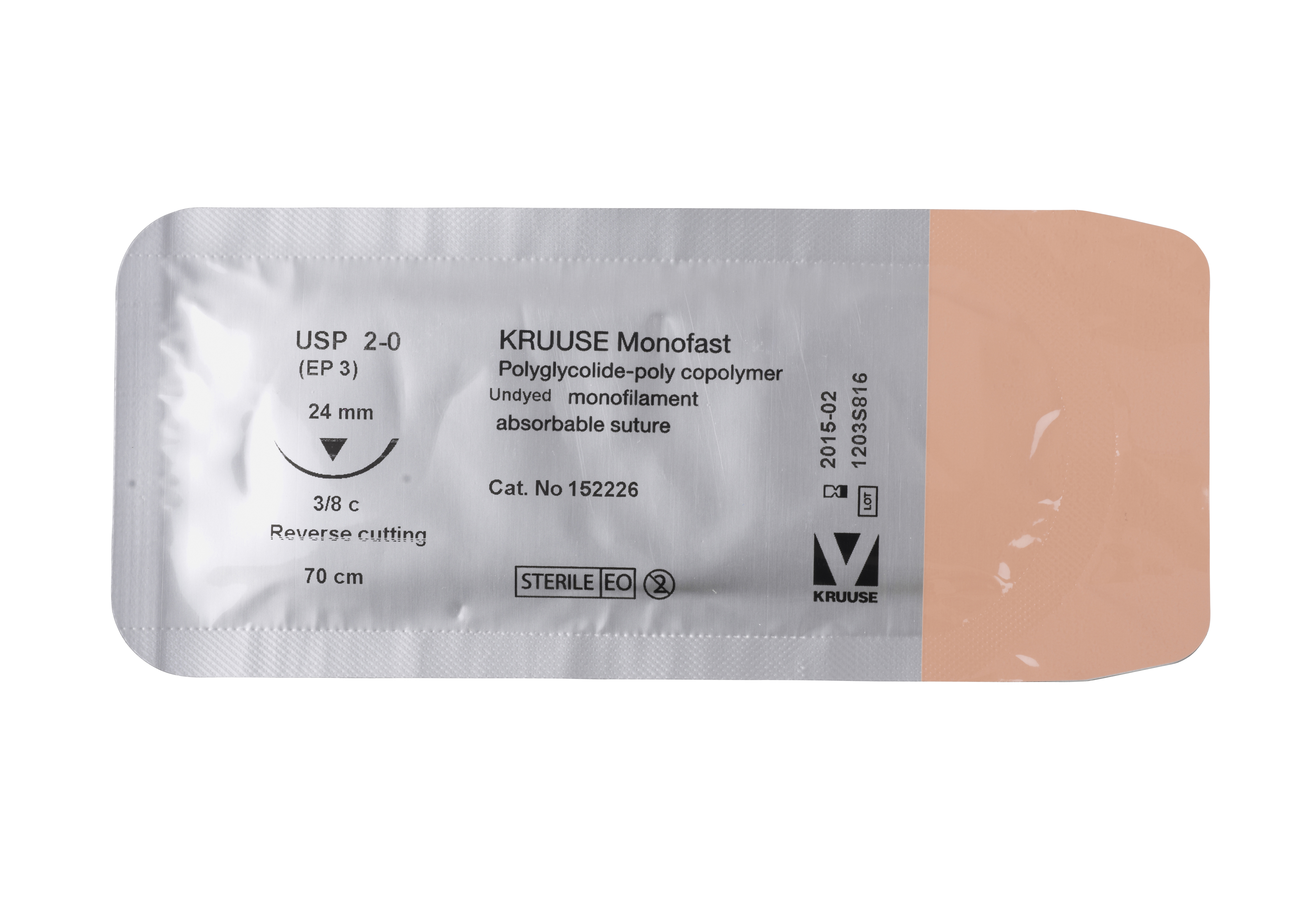 KRUUSE Monofast Suture, USP 2-0, 70 cm, needle: 24 mm, reverse cutting, 3/8 circle, 18/pk