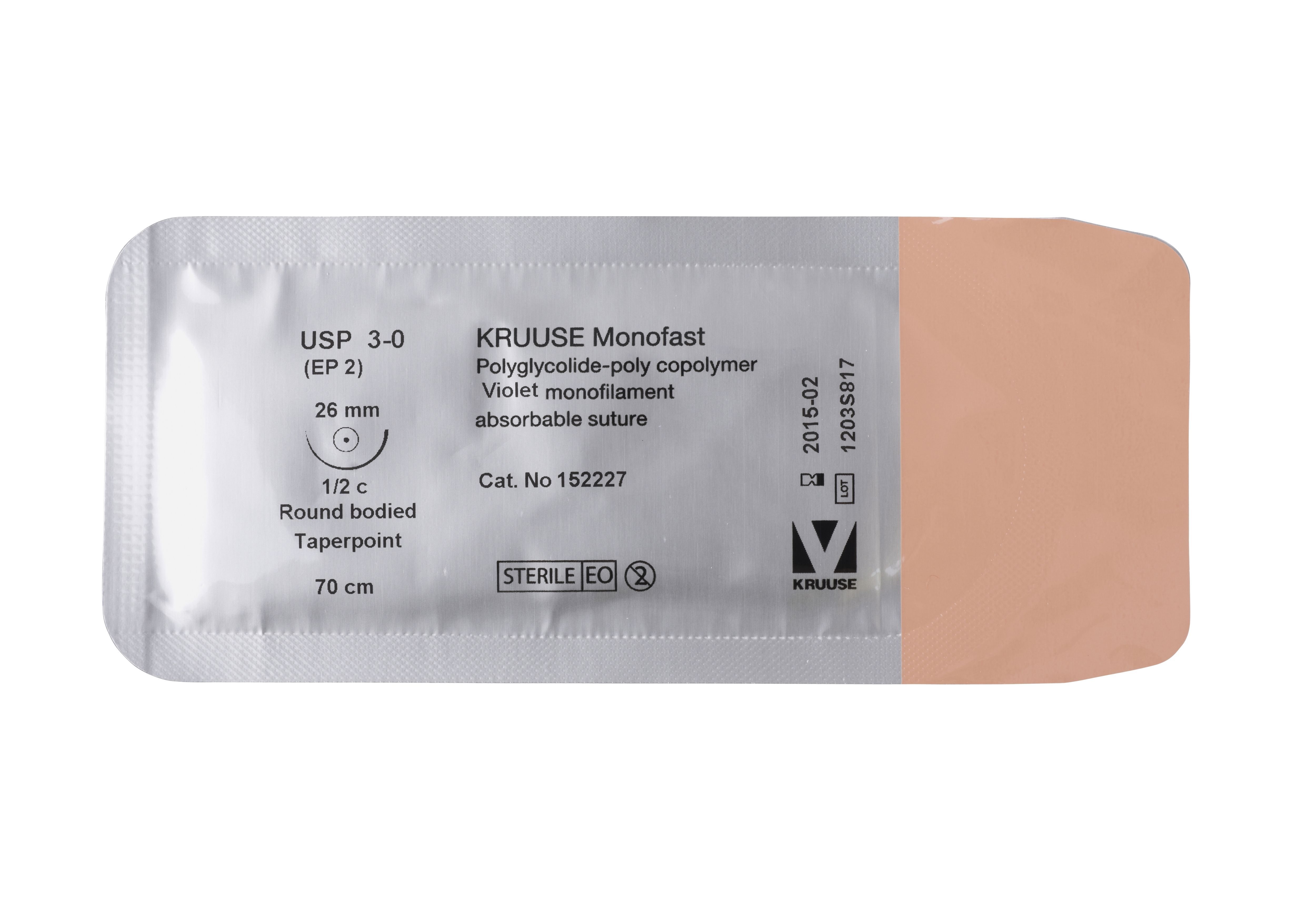 KRUUSE Monofast Suture, USP 3-0, 70 cm, needle: 26 mm, round bodied - taper point, 1/2 circle, 18/pk