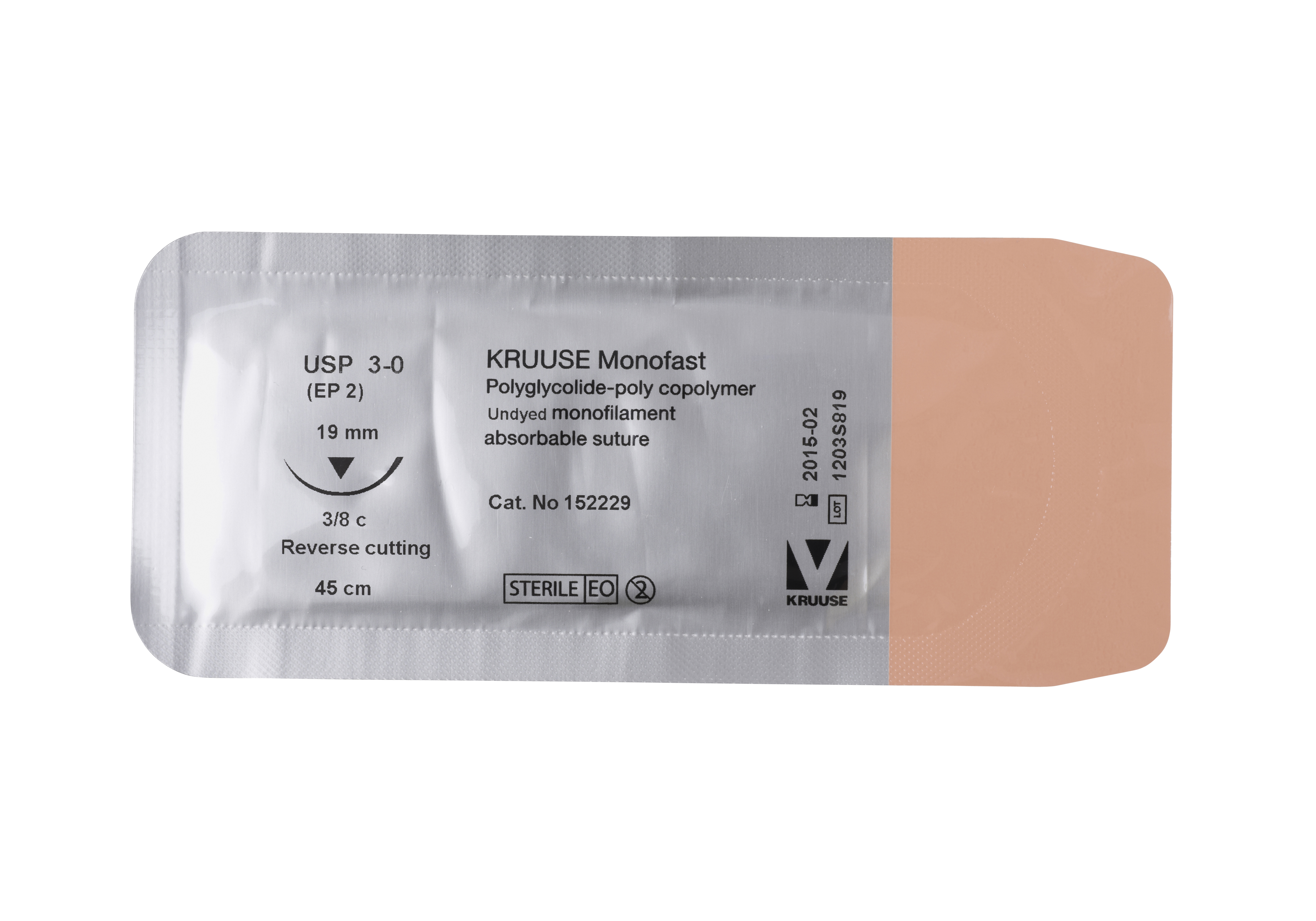 KRUUSE Monofast Suture, USP 3-0, 45 cm, needle: 19 mm, reverse cutting, 3/8 circle, 18/pk