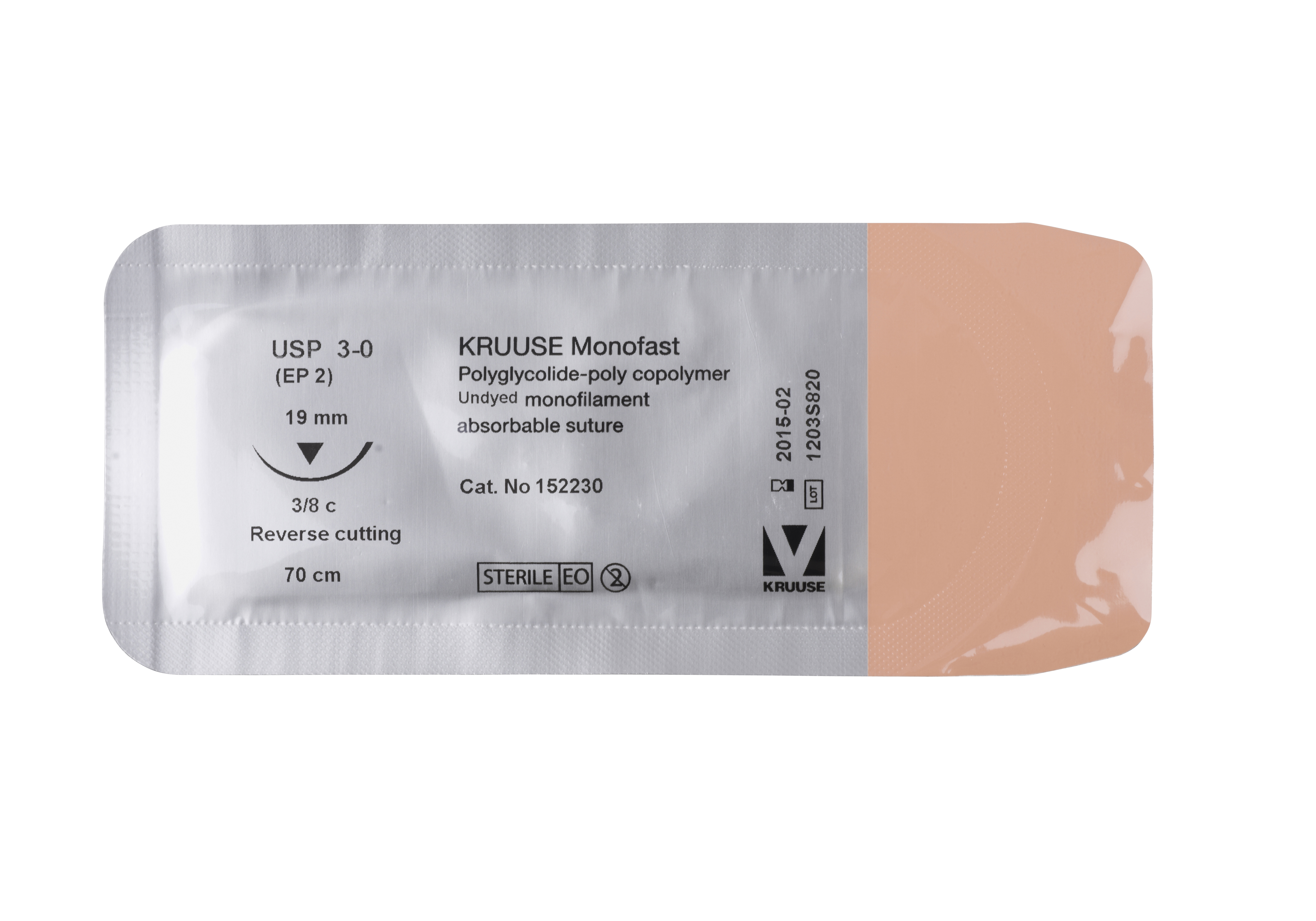 KRUUSE Monofast Suture USP 3-0, 70 cm, needle: 19 mm, reverse cutting, 3/8 circle, 18/pk