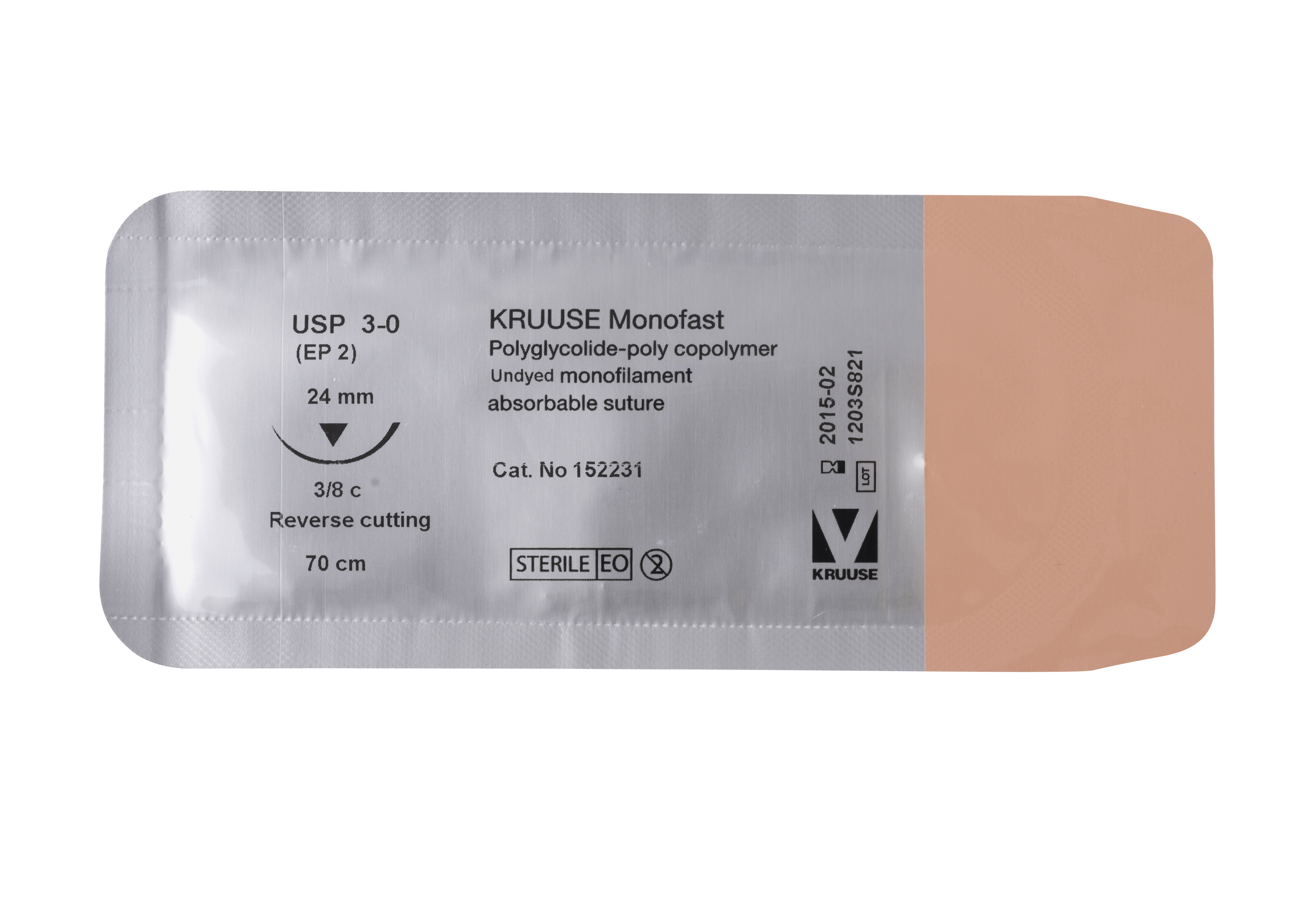 KRUUSE Monofast Suture, USP 3-0, 70 cm, needle: 24 mm, reverse cutting, 3/8 circle, 18/pk