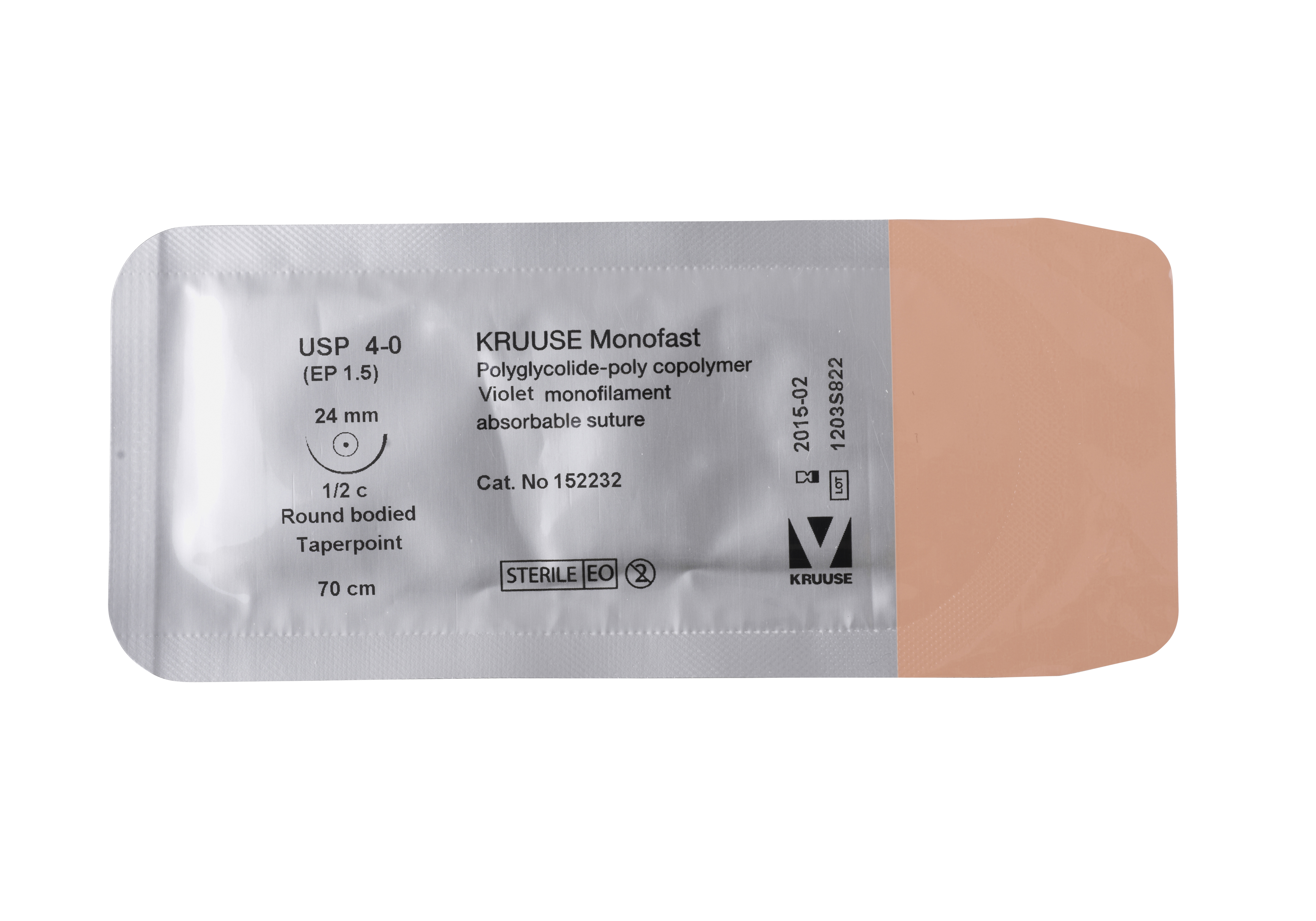 KRUUSE Monofast Suture, USP 4-0, 70 cm, needle: 24 mm, round bodied - taper point, 1/2 circle, 18/pk