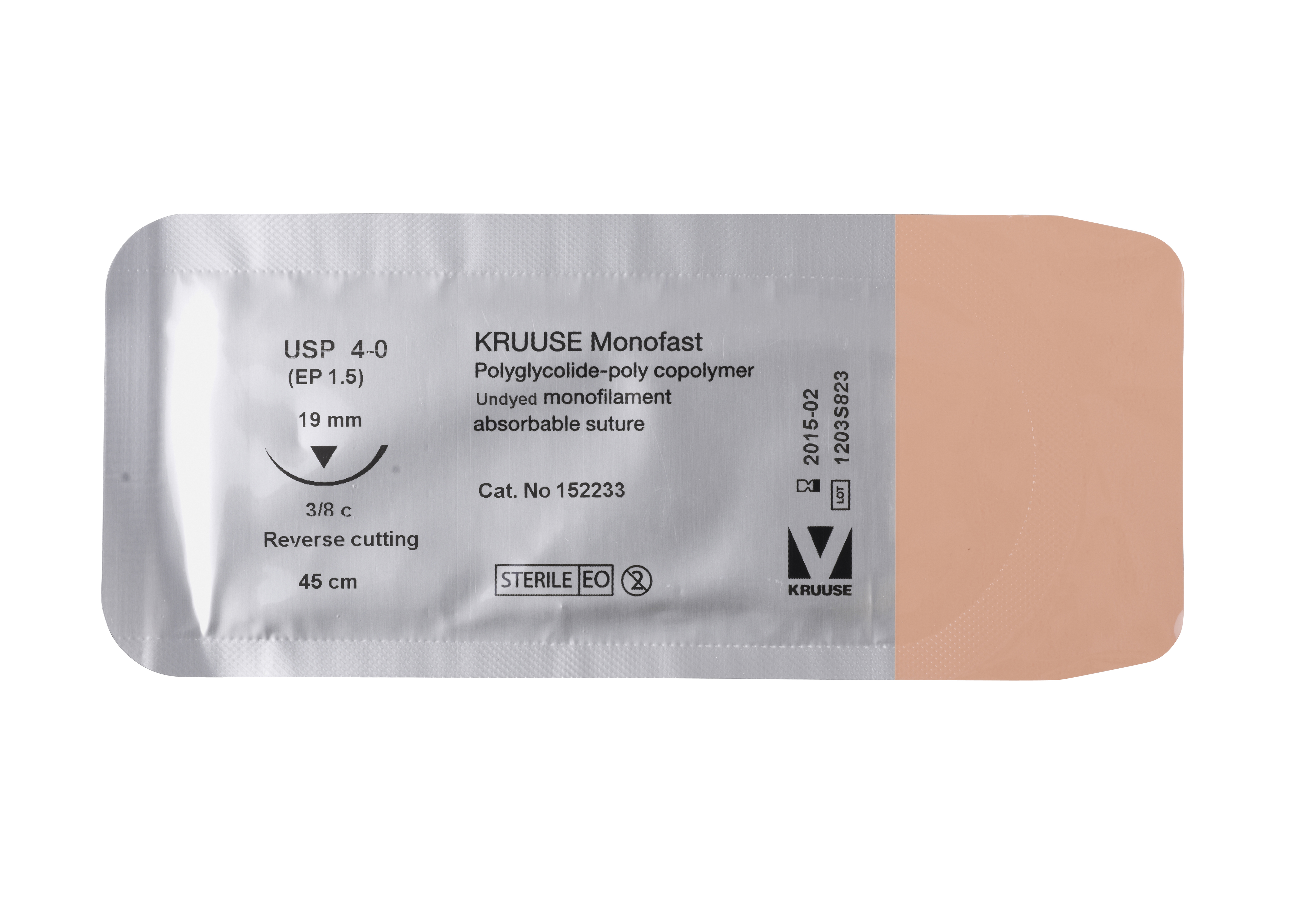 KRUUSE Monofast Suture, USP 4-0, 45 cm, needle: 19 mm, reverse cutting, 3/8 circle, 18/pk