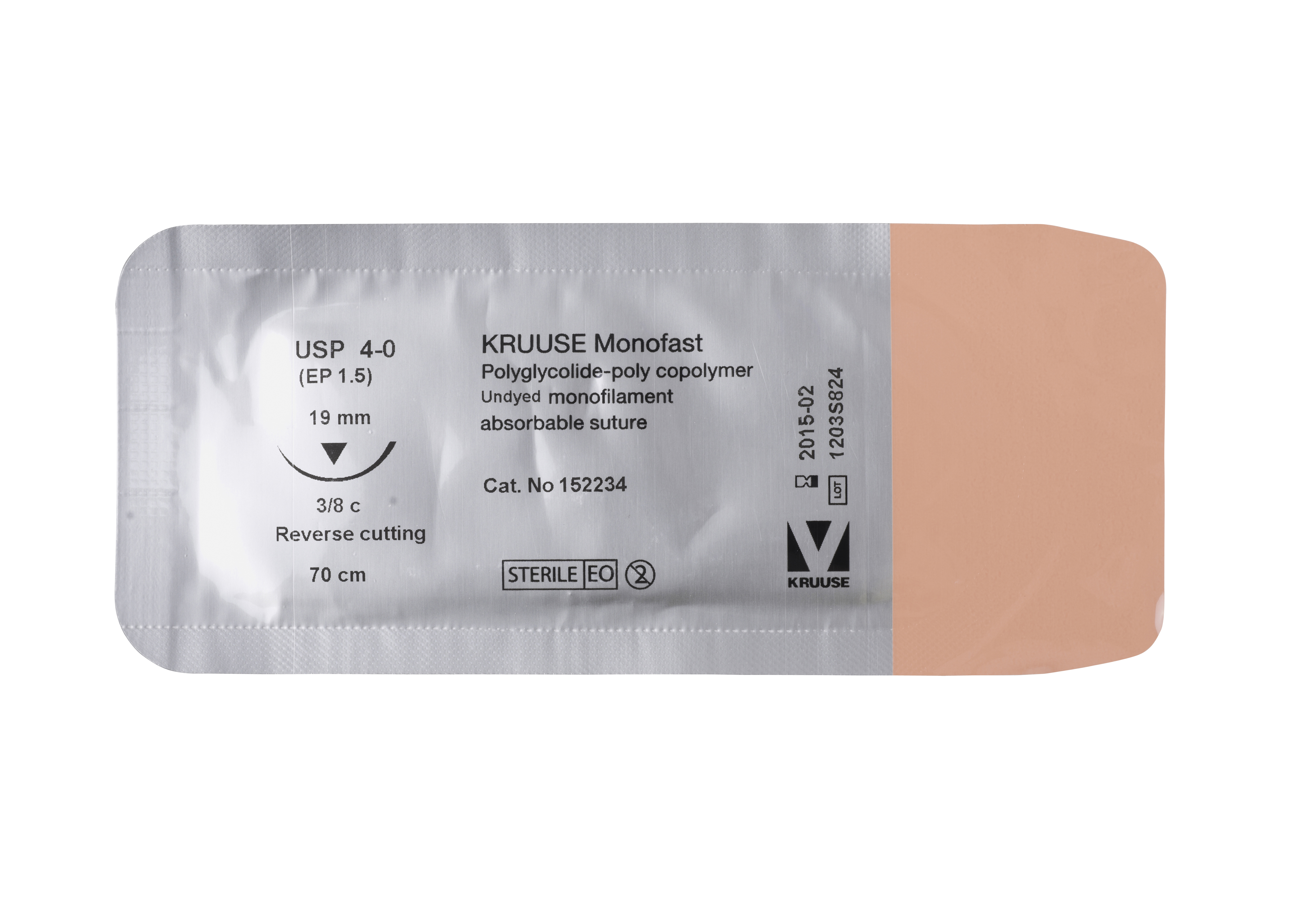 KRUUSE Monofast Suture, USP 4-0, 70 cm, needle: 19 mm, reverse cutting, 3/8 circle, 18/pk