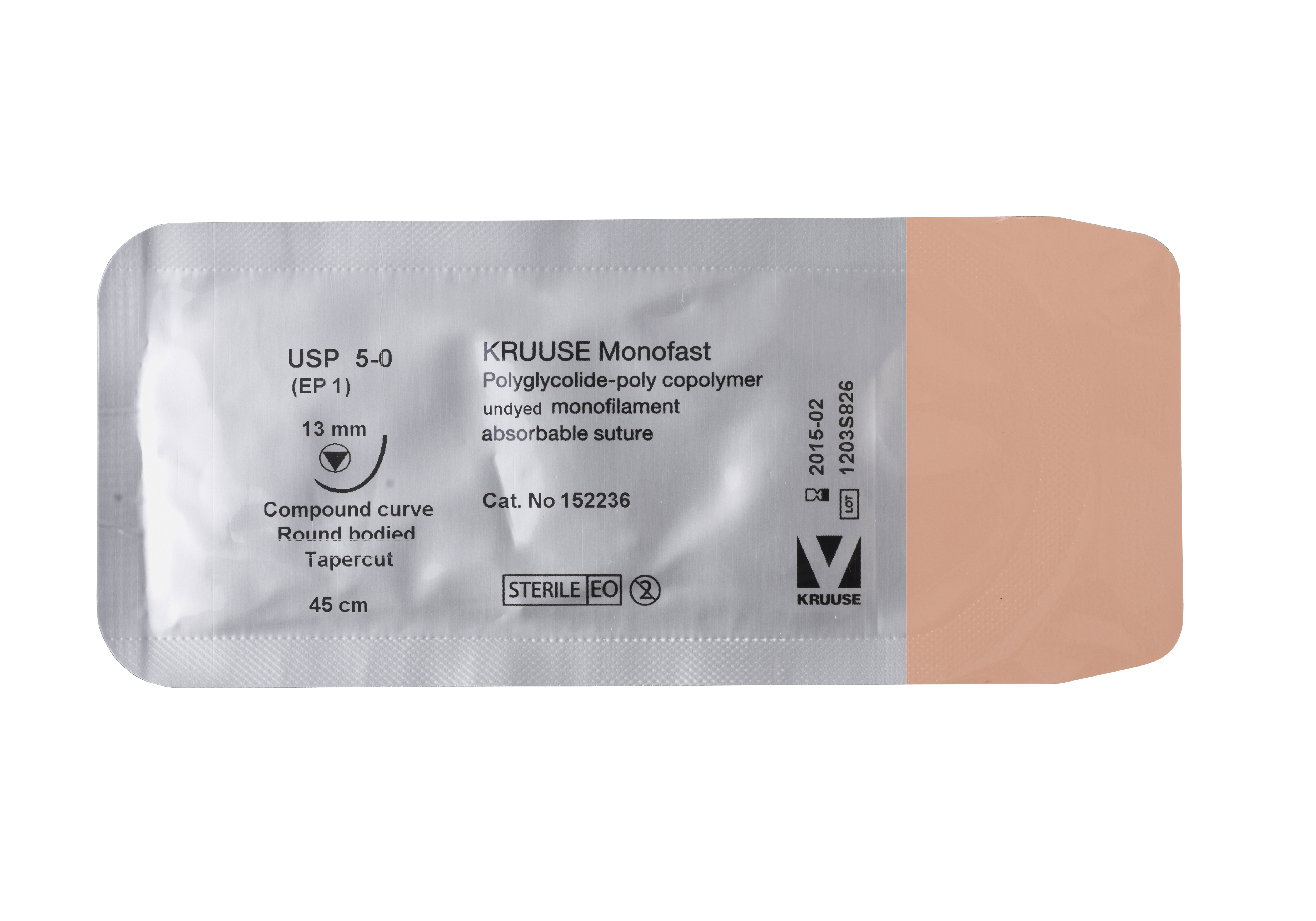 KRUUSE Monofast Suture, USP 5-0, 45 cm, needle: 13 mm, round bodied - taper cut, compound curve, 18/pk