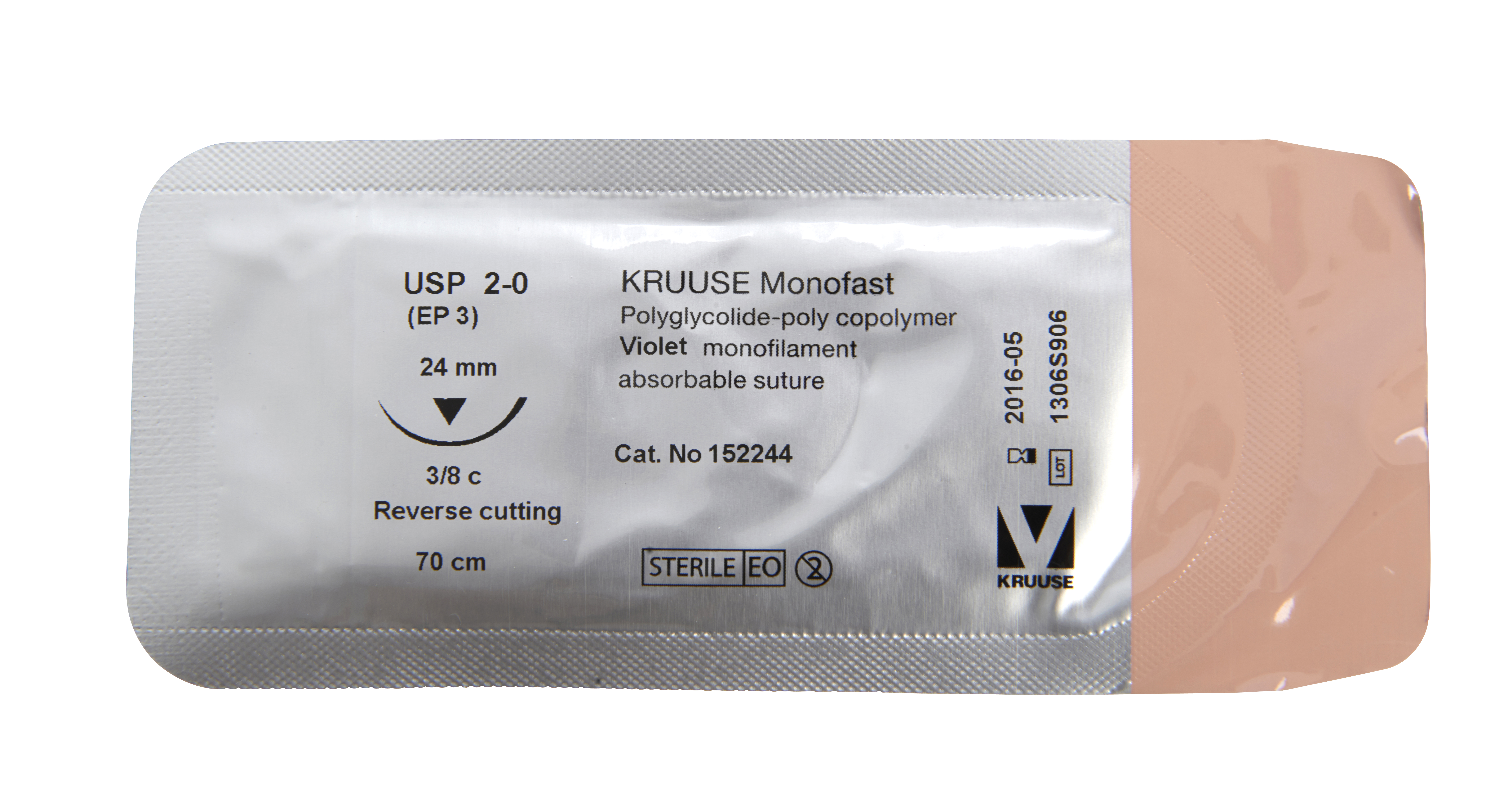 KRUUSE Monofast Suture, USP 2-0, 70 cm, purple, 24 mm needle, 3/8 C, RC, 18/pk
