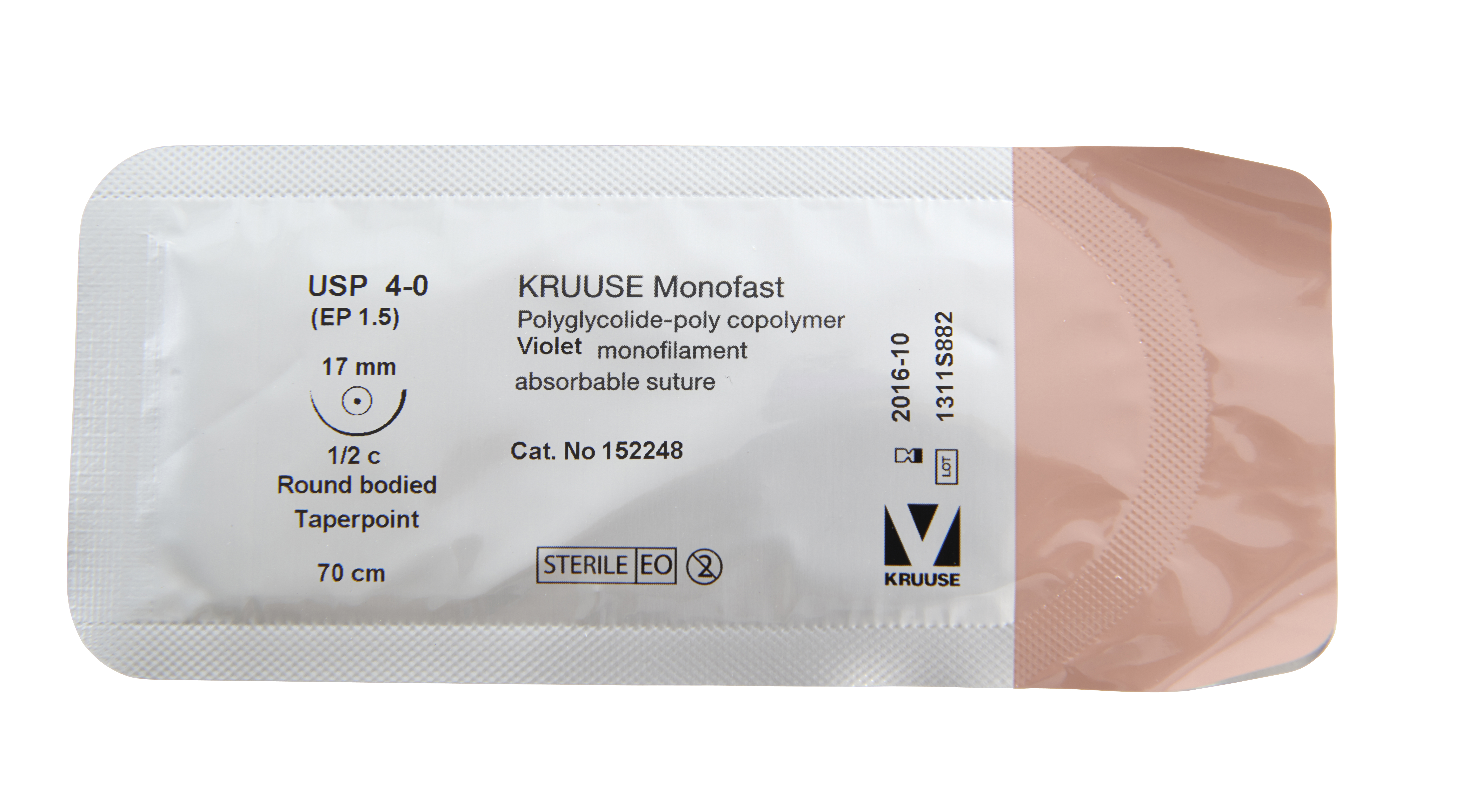 KRUUSE Monofast Sutur, USP 4-0, 70 cm, violet, 17 mm needle, ½ C, RB, 18/pk