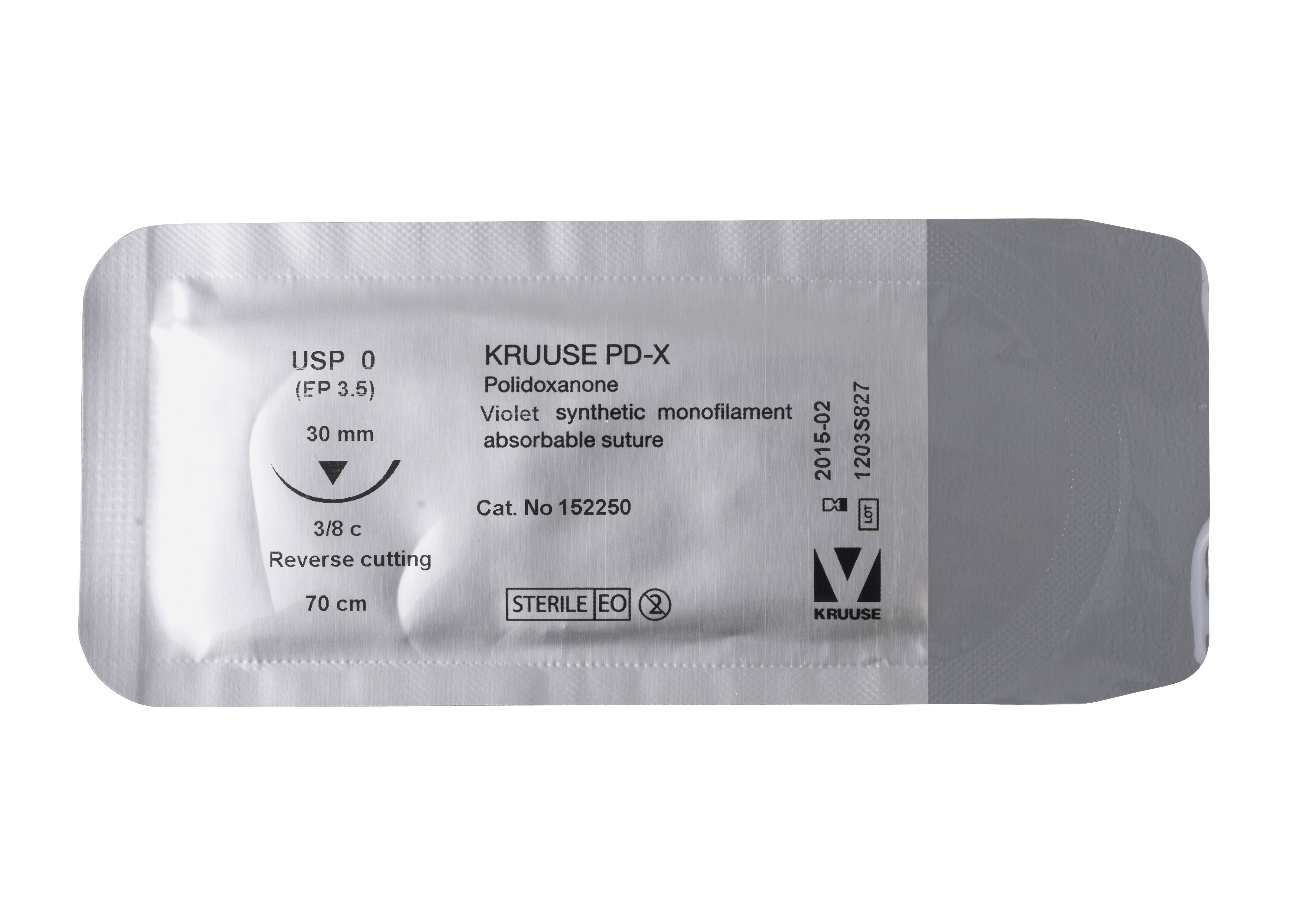 KRUUSE PD-X Suture, USP 0, 70 cm, needle: 30 mm, reverse cutting, 3/8 circle, 18/pk