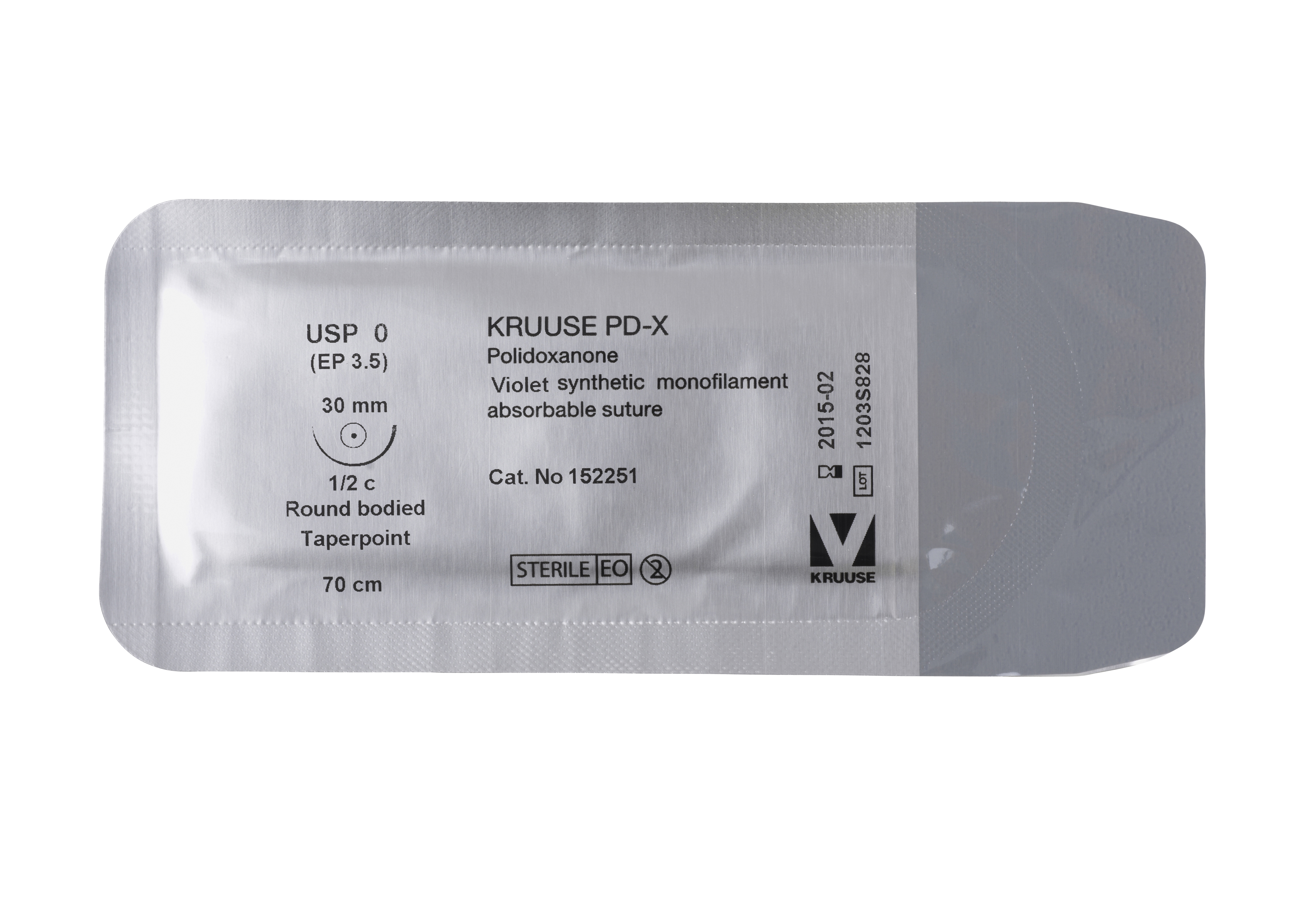 KRUUSE PD-X Suture, USP 0, 70 cm, needle: 30 mm, round bodied, taper-point, ½ circle, 18/pk