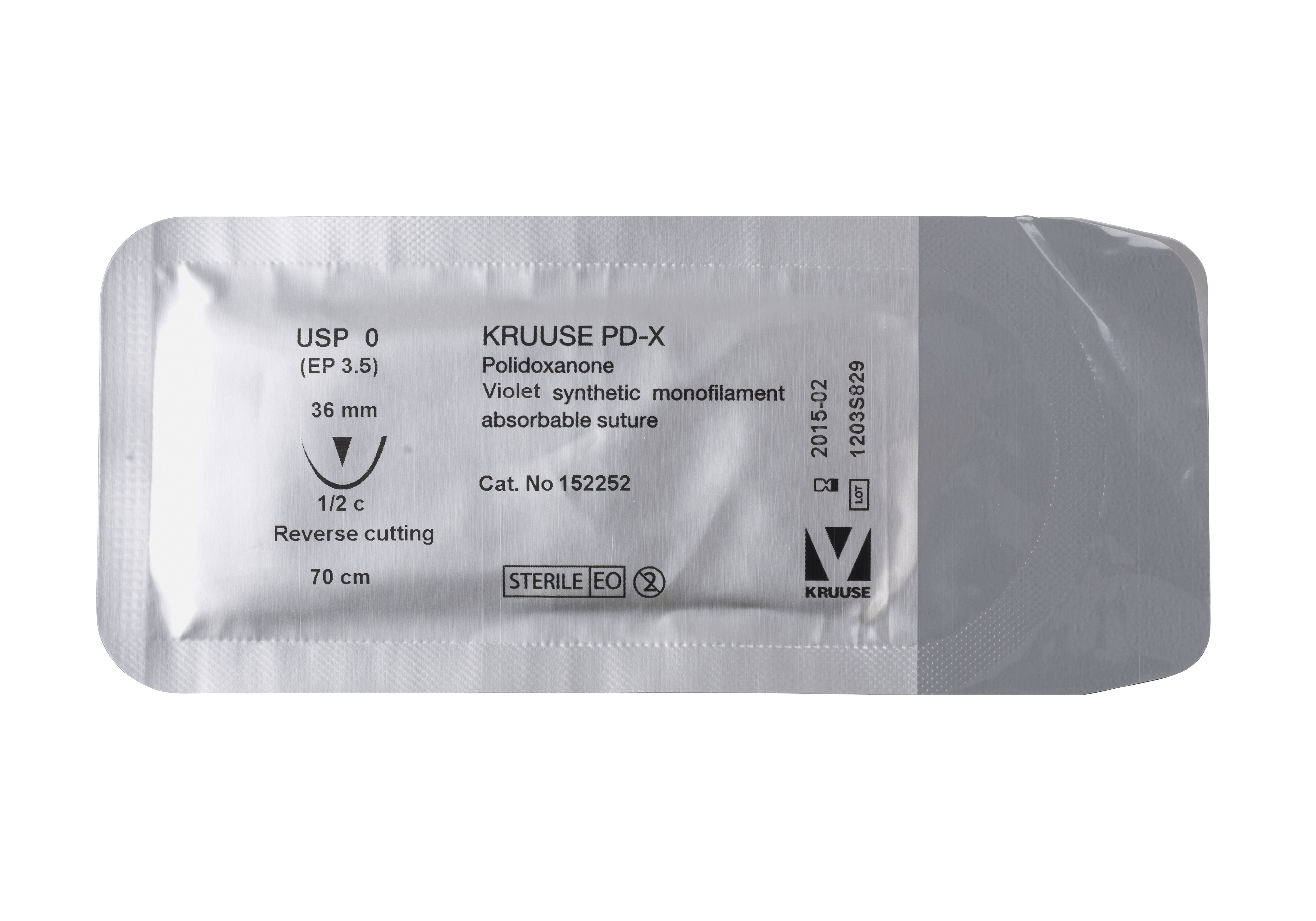 KRUUSE PD-X Suture, USP 0, 70 cm, needle: 36 mm, reverse cutting, ½ circle, 18/pk
