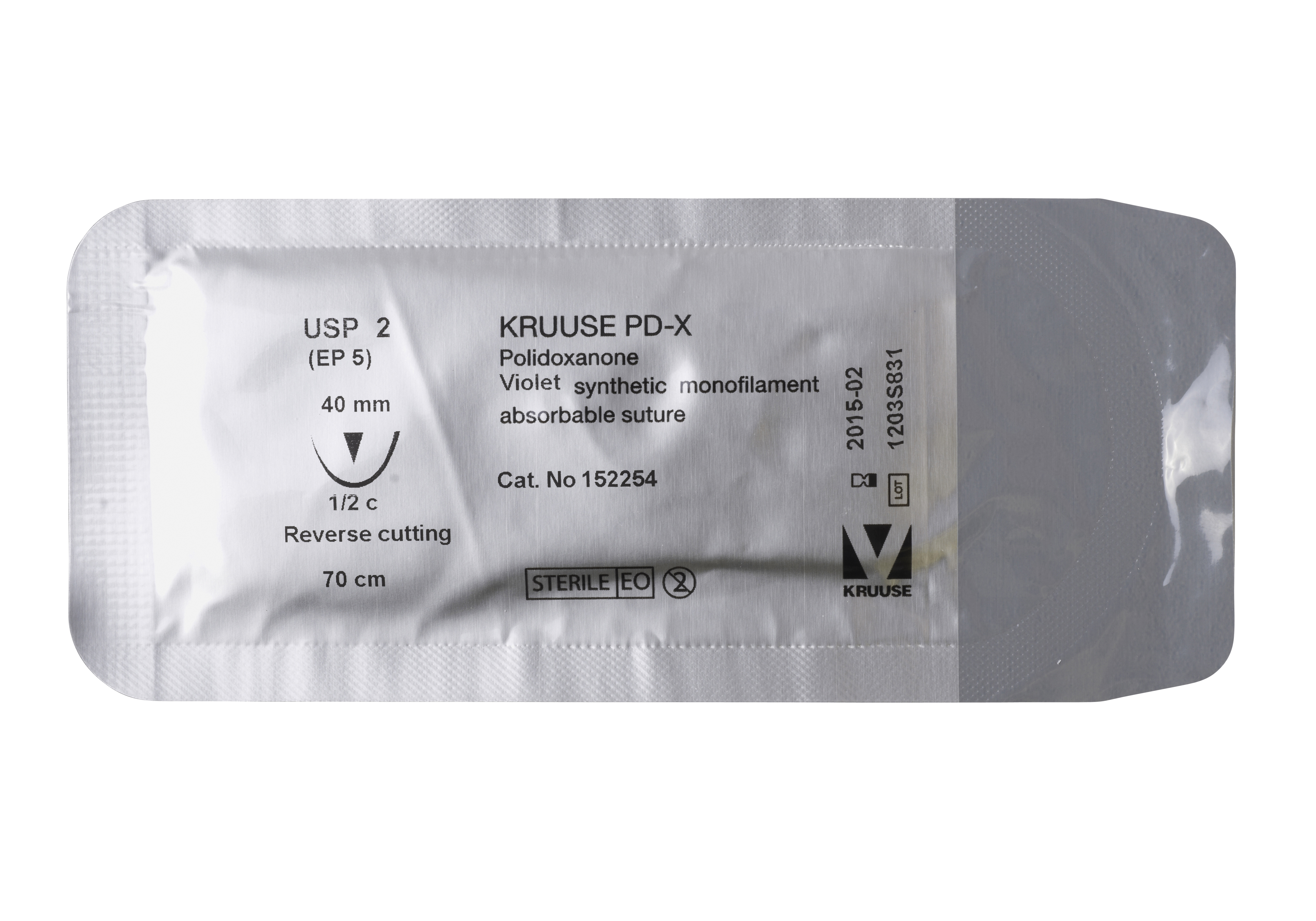 KRUUSE PD-X Suture, USP 2, 70 cm, needle: 40 mm, reverse cutting, ½ circle, 18/pk