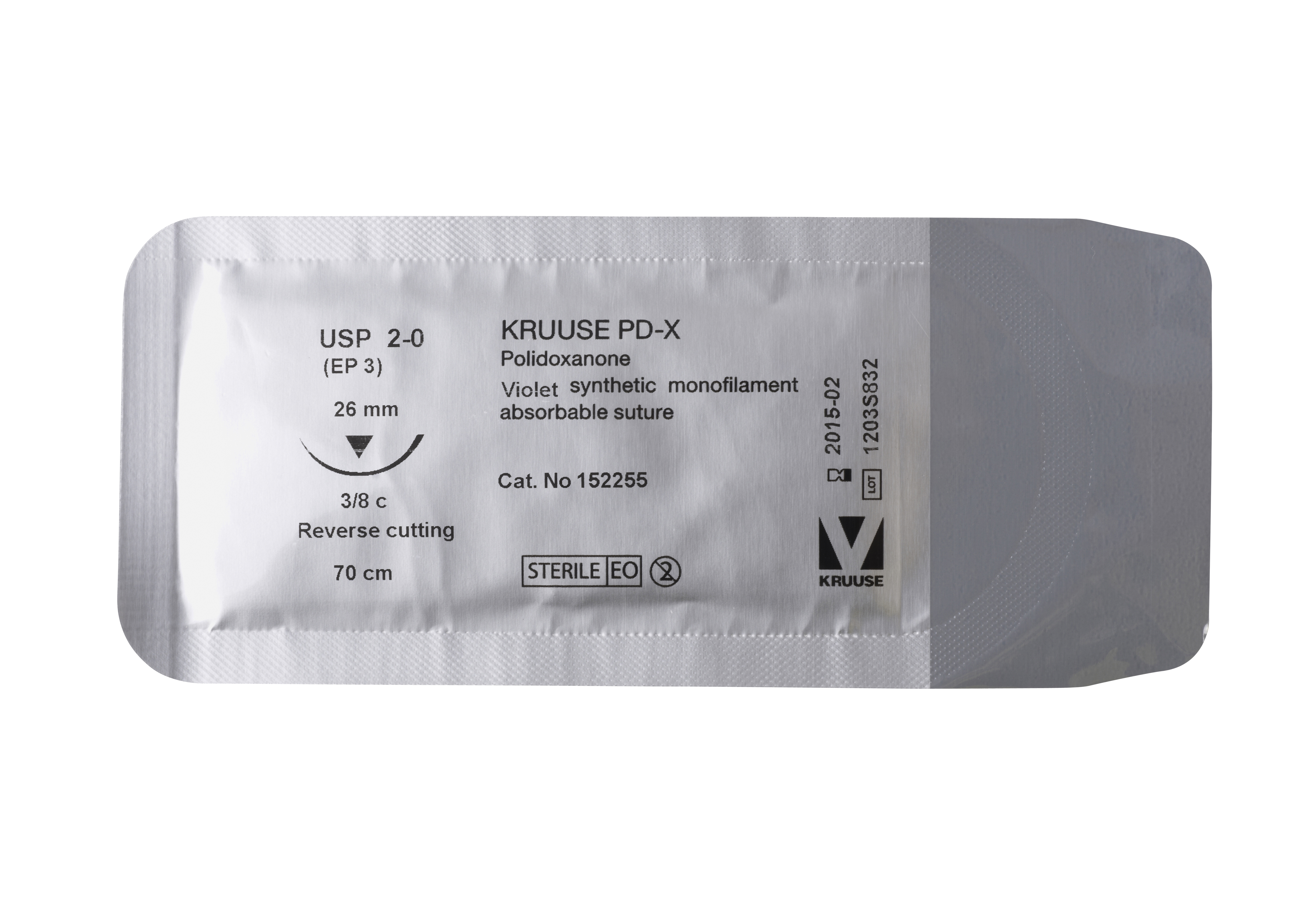 KRUUSE PD-X Suture, USP 2-0, 70 cm, needle: 26 mm, reverse cutting, 3/8 circle, 18/pk