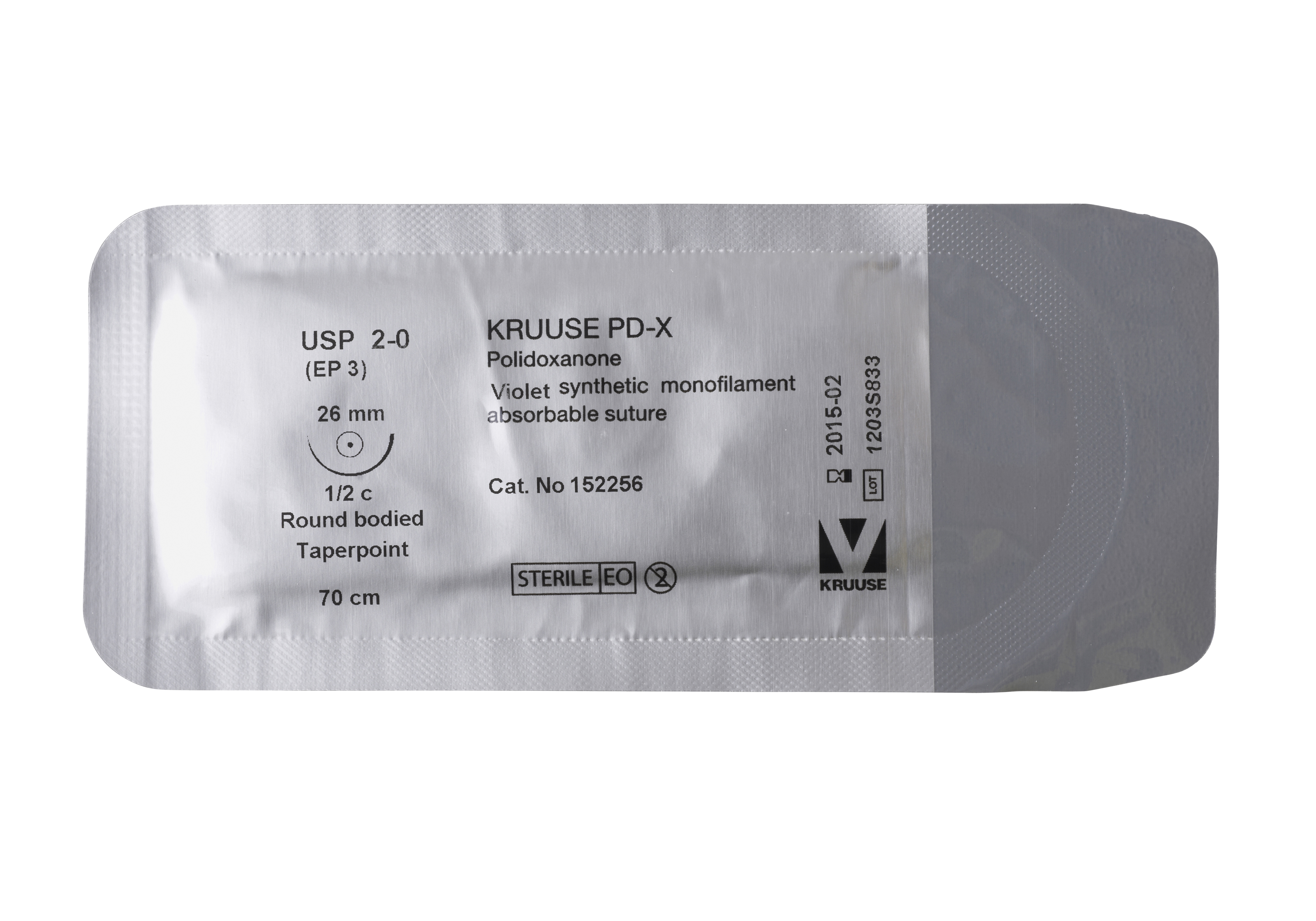 KRUUSE PD-X Suture, USP 2-0, 70 cm, needle: 26 mm, round bodied, taper-point, ½ circle, 18/pk