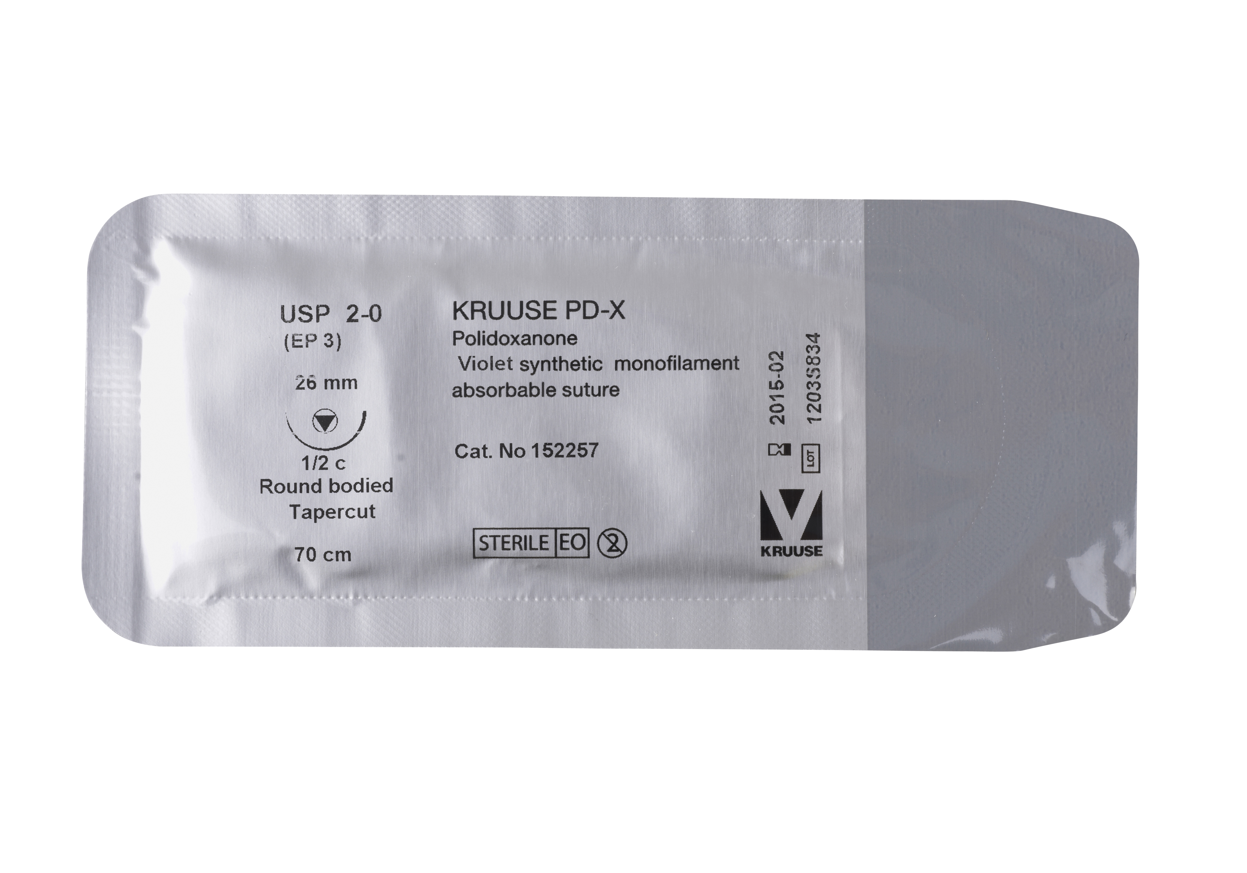 KRUUSE PD-X Suture, USP 2-0, 70 cm, needle: 26 mm, round bodied, taper-cut, ½ circle, 18/pk