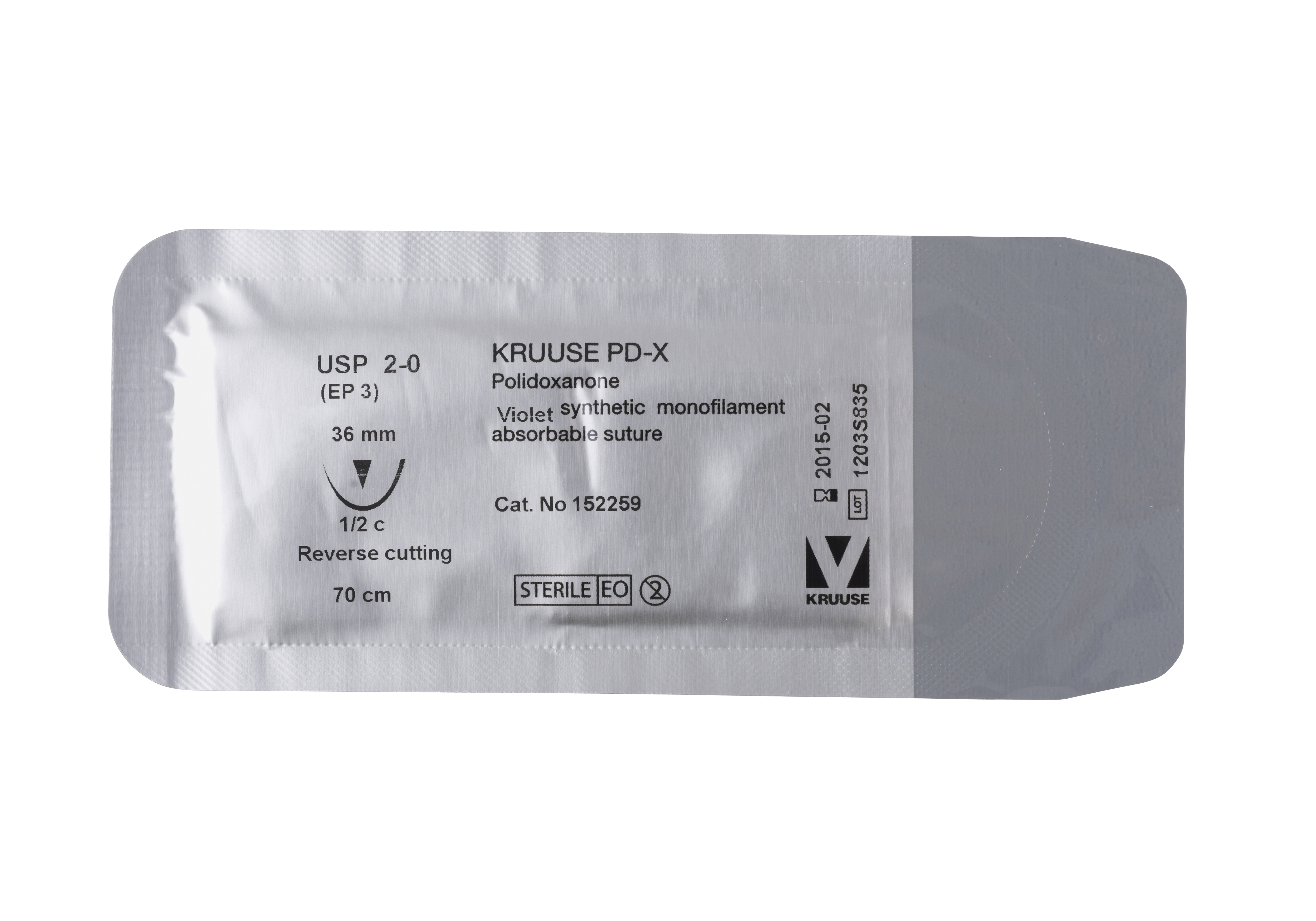 KRUUSE PD-X suture USP 2-0, 70 cm, needle: 36 mm, reverse cutting, ½ circle, 18/pk