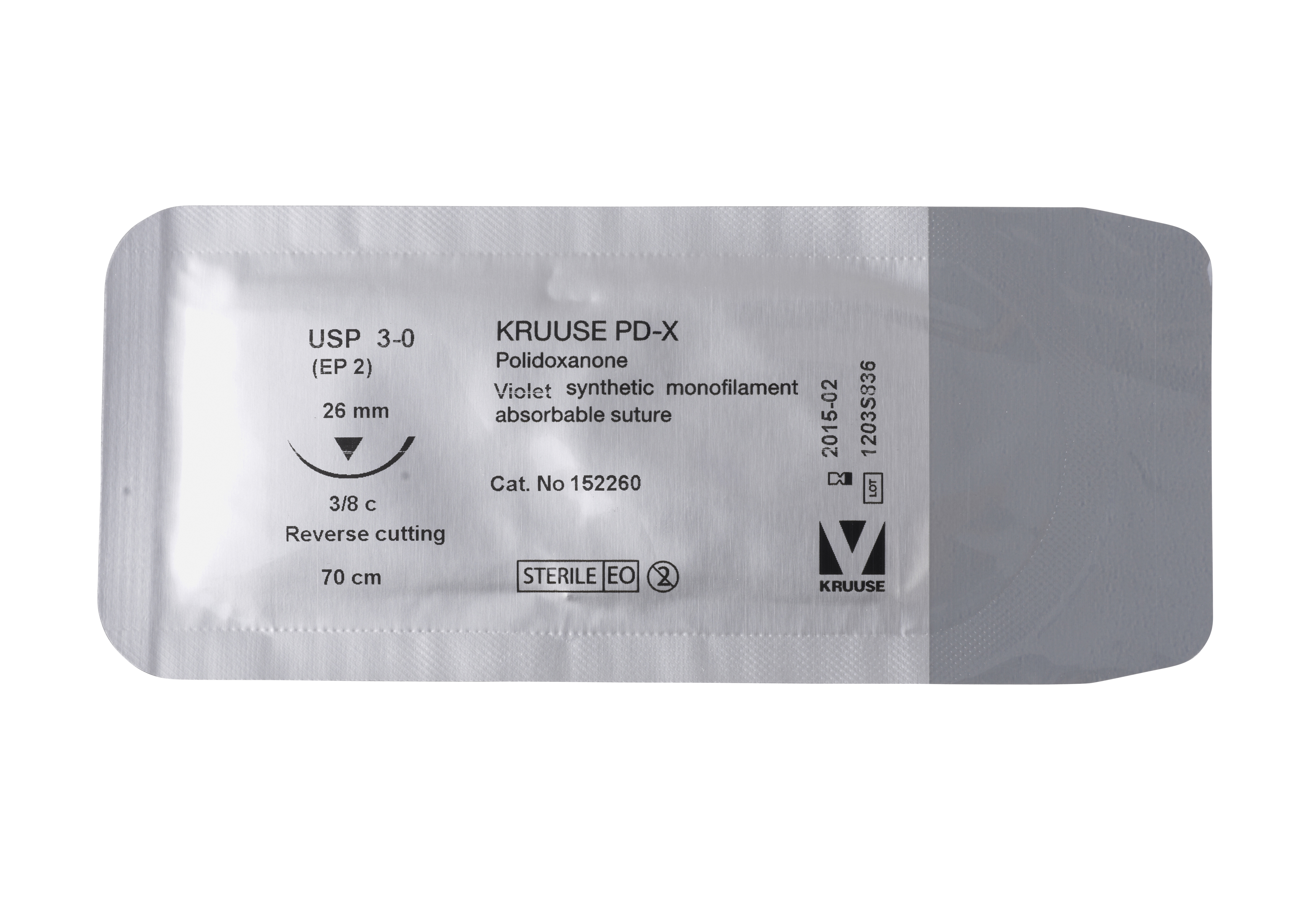 KRUUSE PD-X Suture, USP 3-0, 70 cm, needle: 26 mm, reverse cutting, 3/8 circle, 18/pk