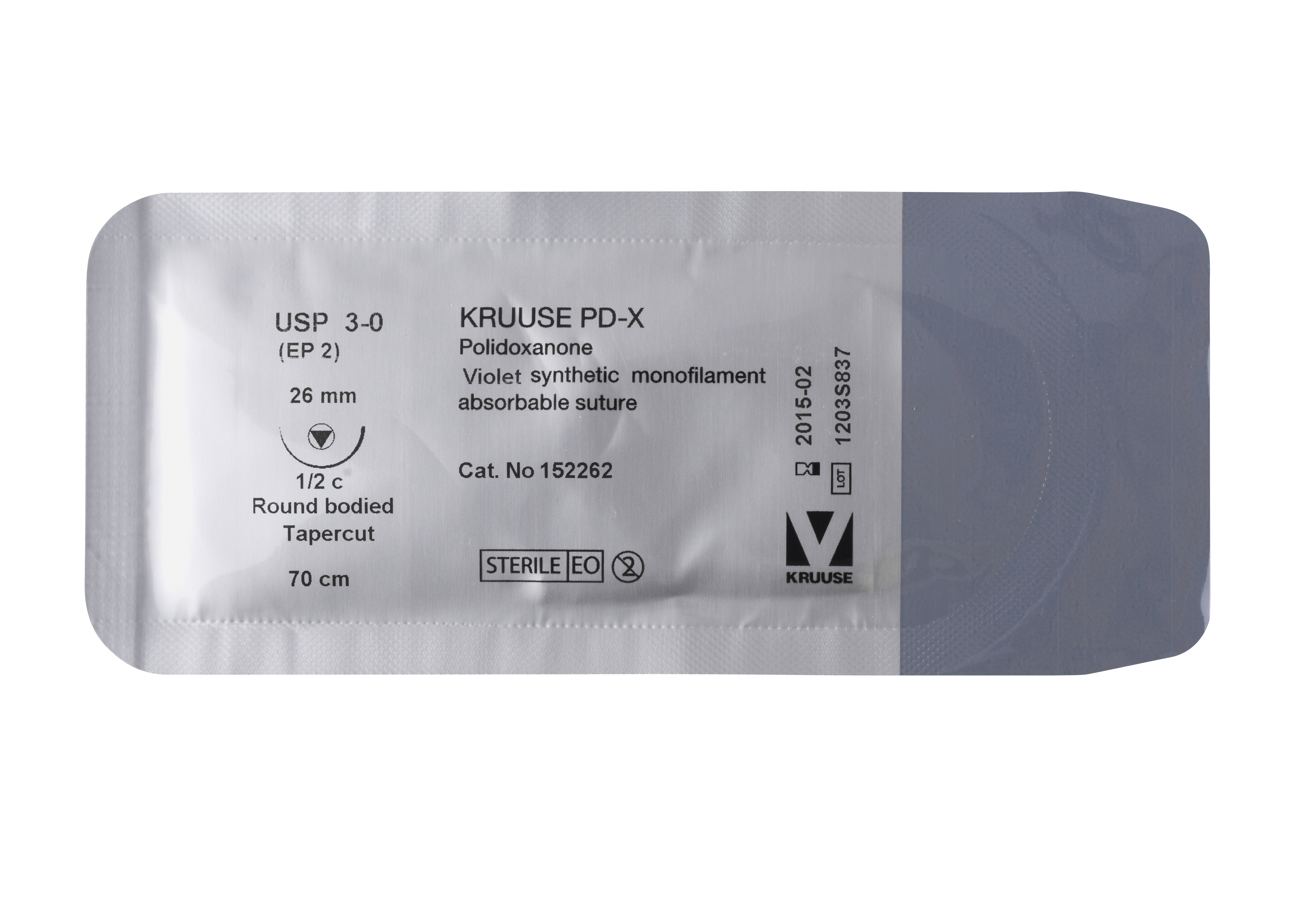 KRUUSE PD-X suture, USP 3-0, 70 cm, 26 mm needle, ½ C, RB, tapercut, 18/pk