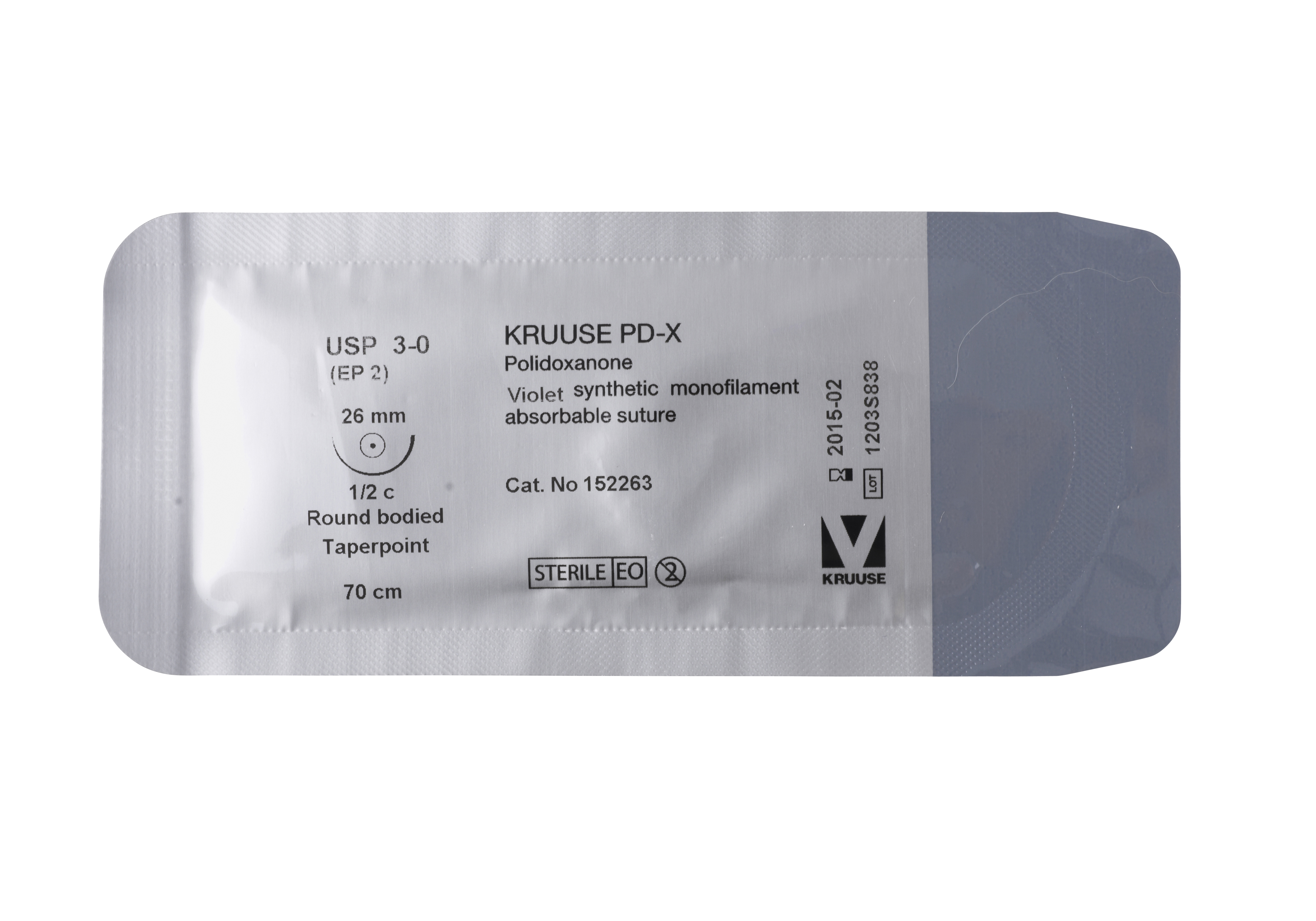 KRUUSE PD-X Suture, USP 3-0, 70 cm, needle: 26 mm, round bodied, taper-point, ½ circle 18/pk