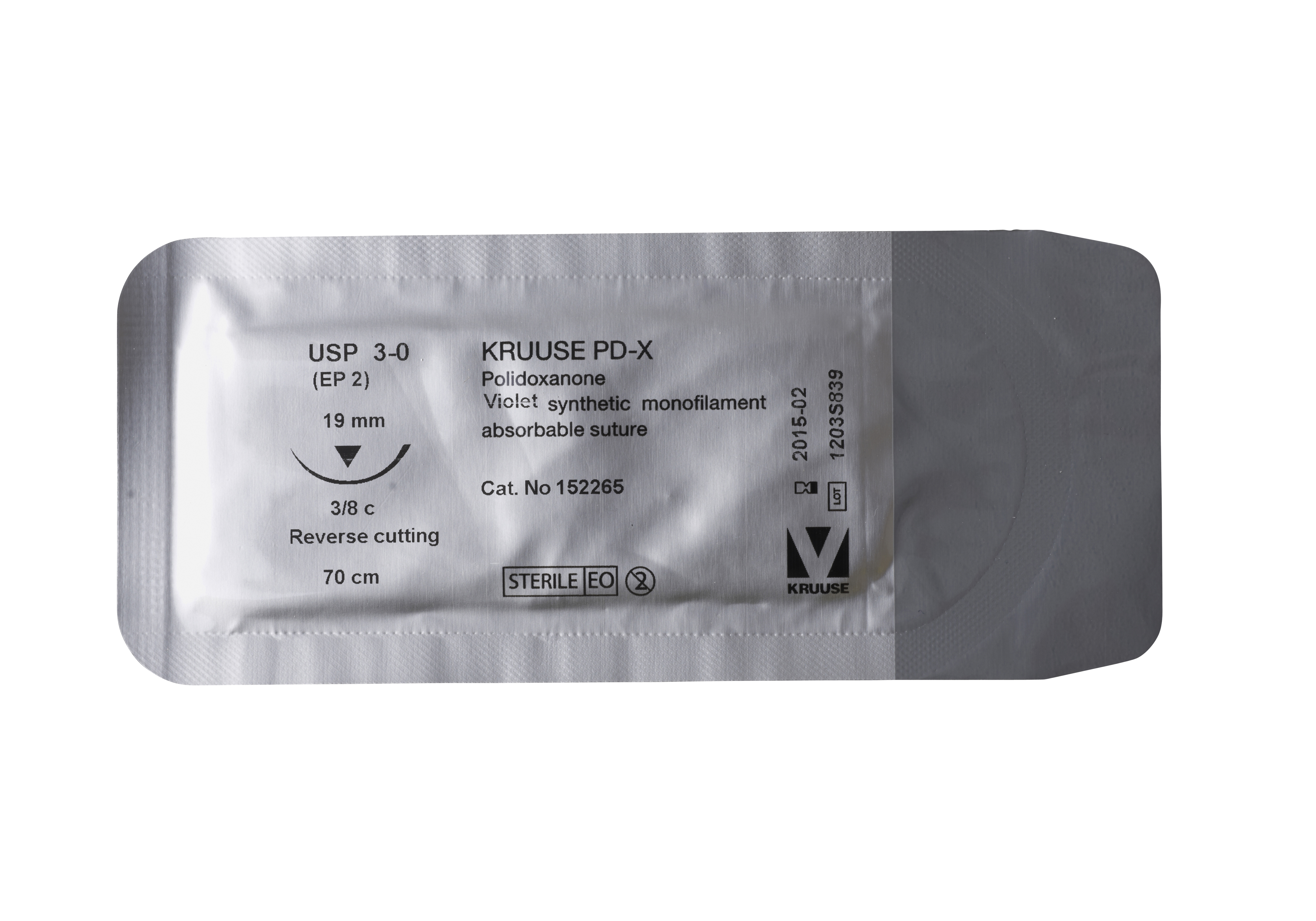 KRUUSE PD-X Suture, USP 3-0, 70 cm, needle: 19 mm, reverse cutting, 3/8 circle, 18/pk