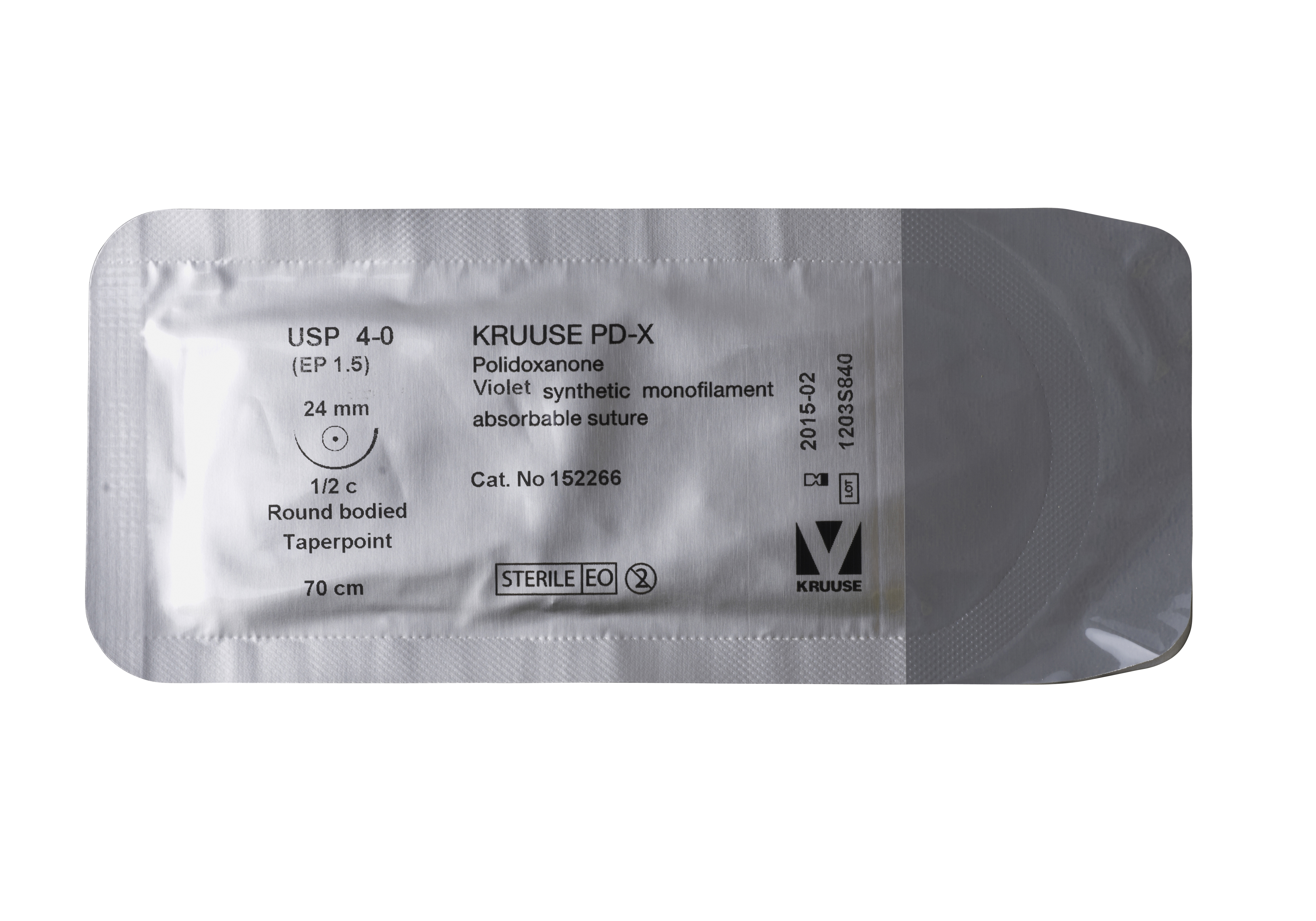 KRUUSE PD-X Suture, USP 4-0, 70 cm, needle: 24 mm, round bodied, taper-point, ½ circle, 18/pk
