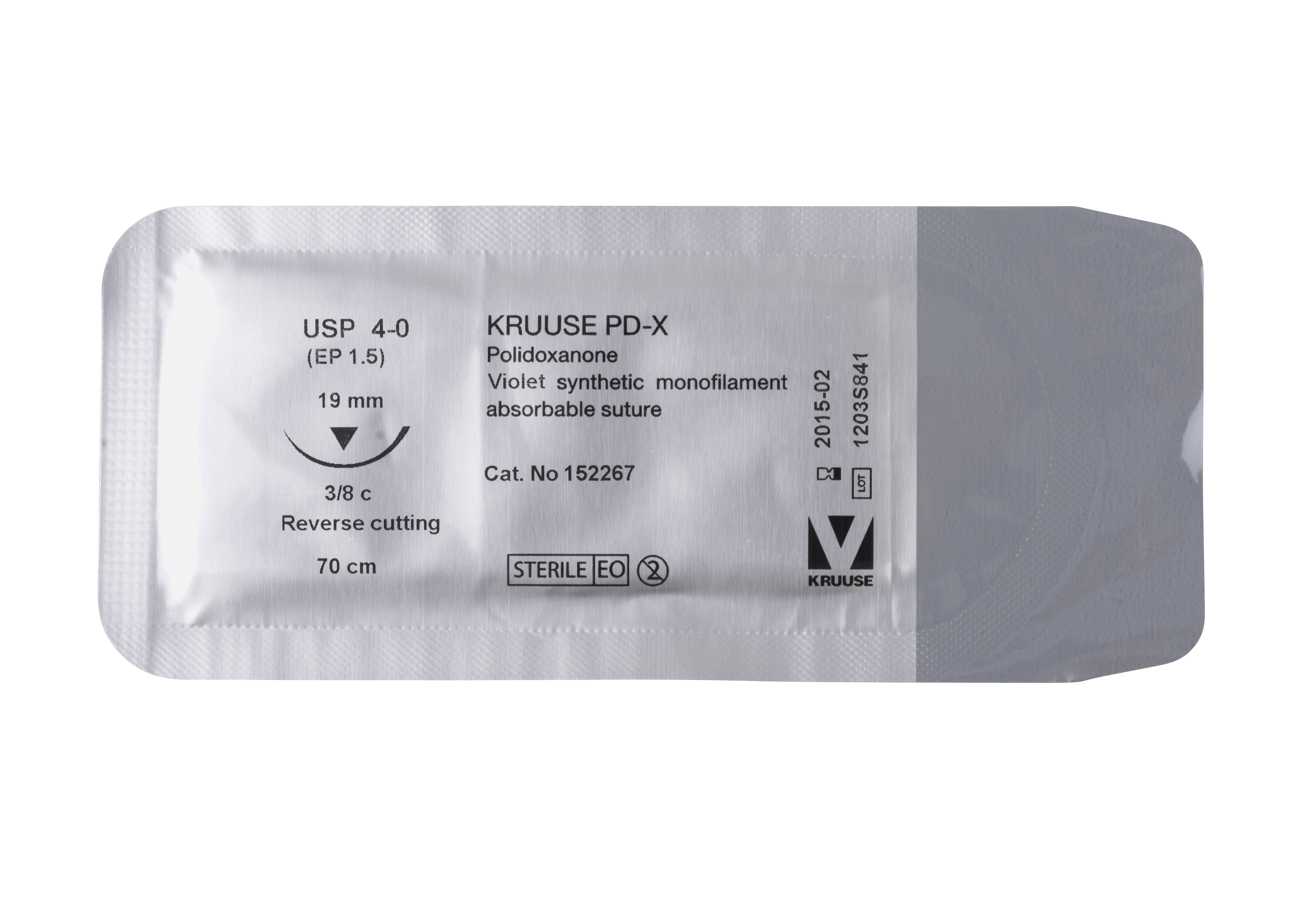 KRUUSE PD-X Suture, USP 4-0, 70 cm, needle: 19 mm, reverse cutting, 3/8 circle, 18/pk