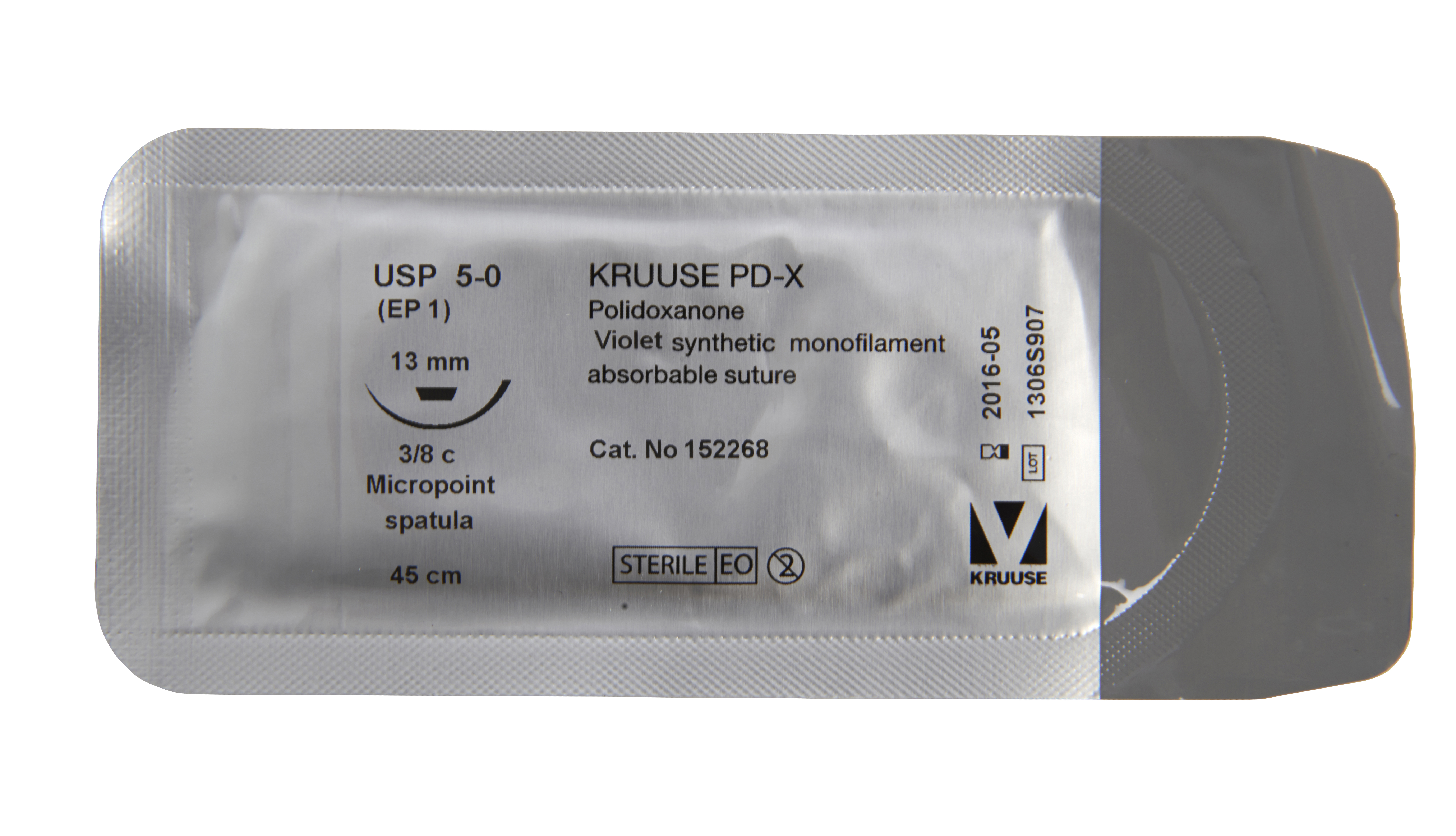 KRUUSE PD-X Suture, USP 5-0, 45 cm, purple, 13 mm, micro point spatula needle, 3/8 C, RC, 18/pk