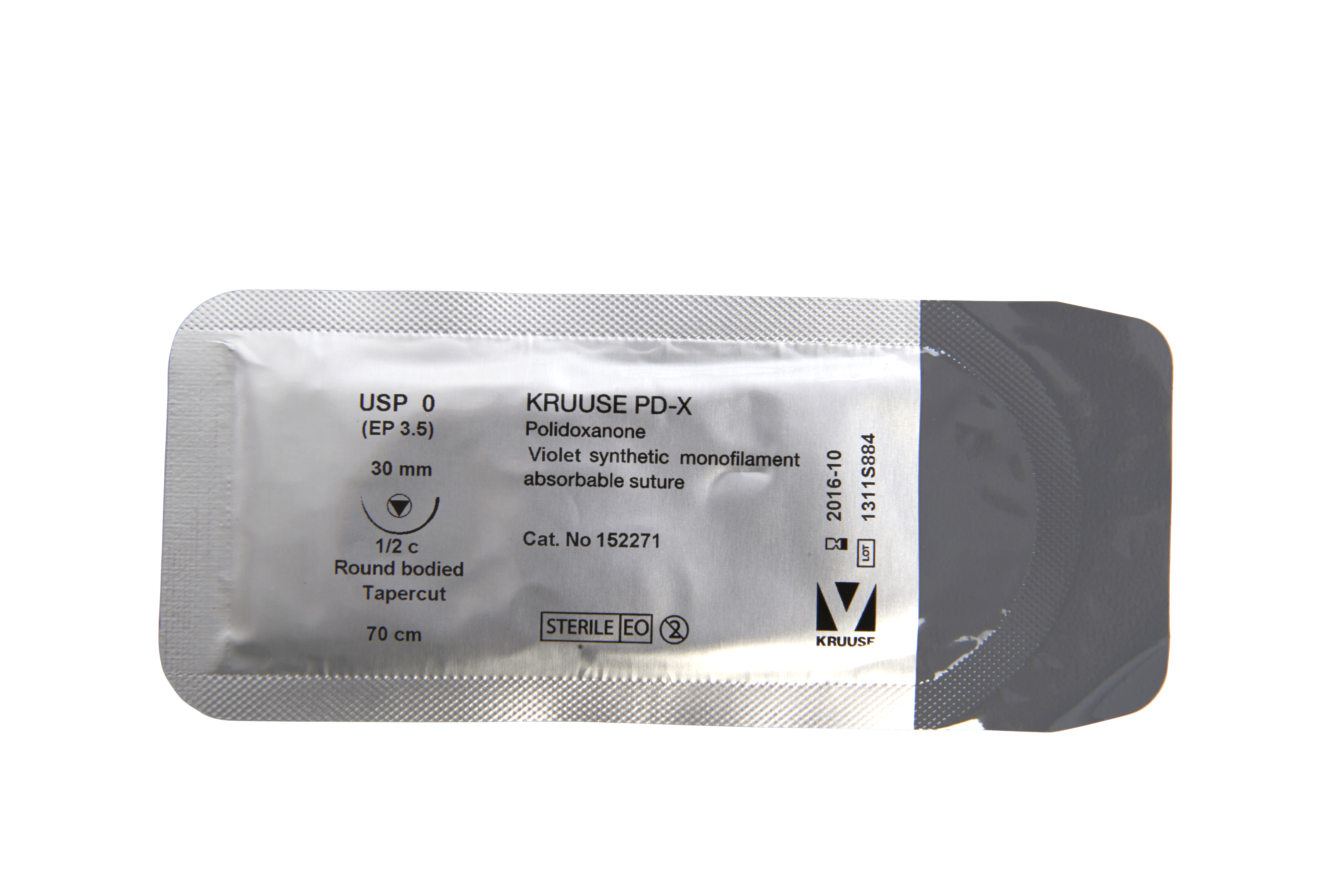 KRUUSE PD-X Suture, USP 0, 70 cm, 30 mm, ½C, RB, tapercut, 18/pk