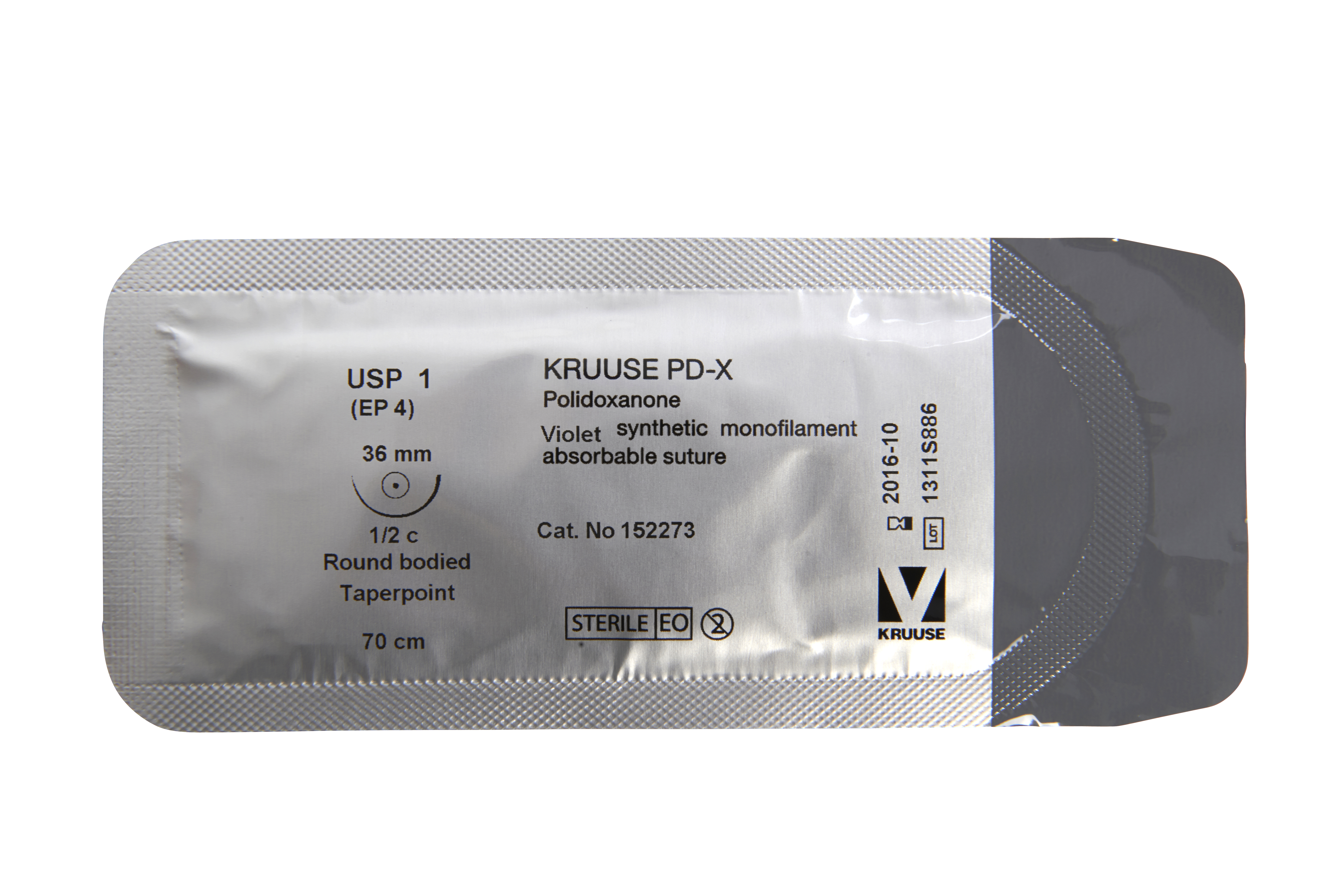KRUUSE PD-X Suture, USP 1, 70 cm, 36 mm, ½C, RB, 18/pk
