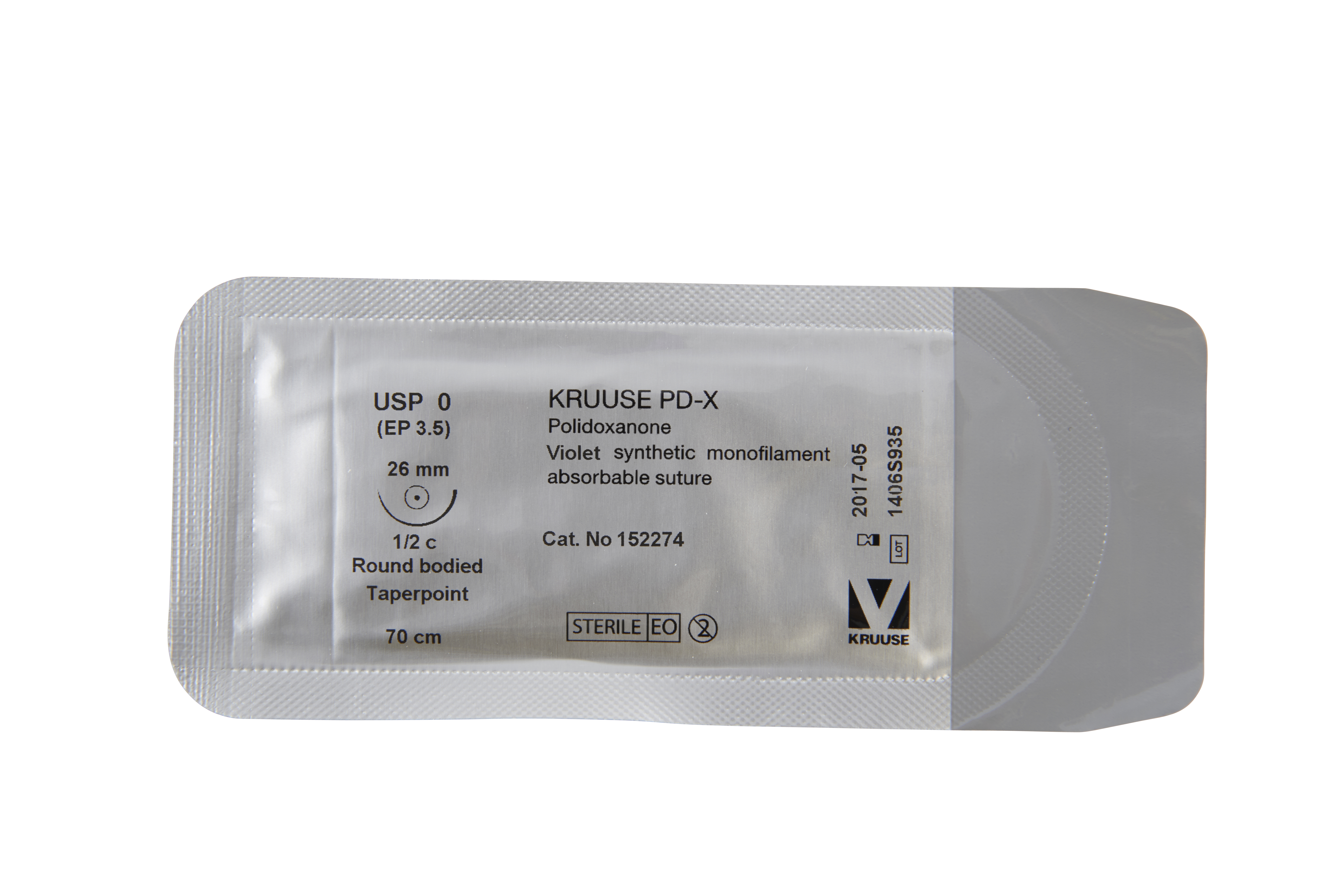 KRUUSE PD-X Suture, USP 0, 70 cm, 26 mm, ½C, RB, taper-point needle, 18/pk
