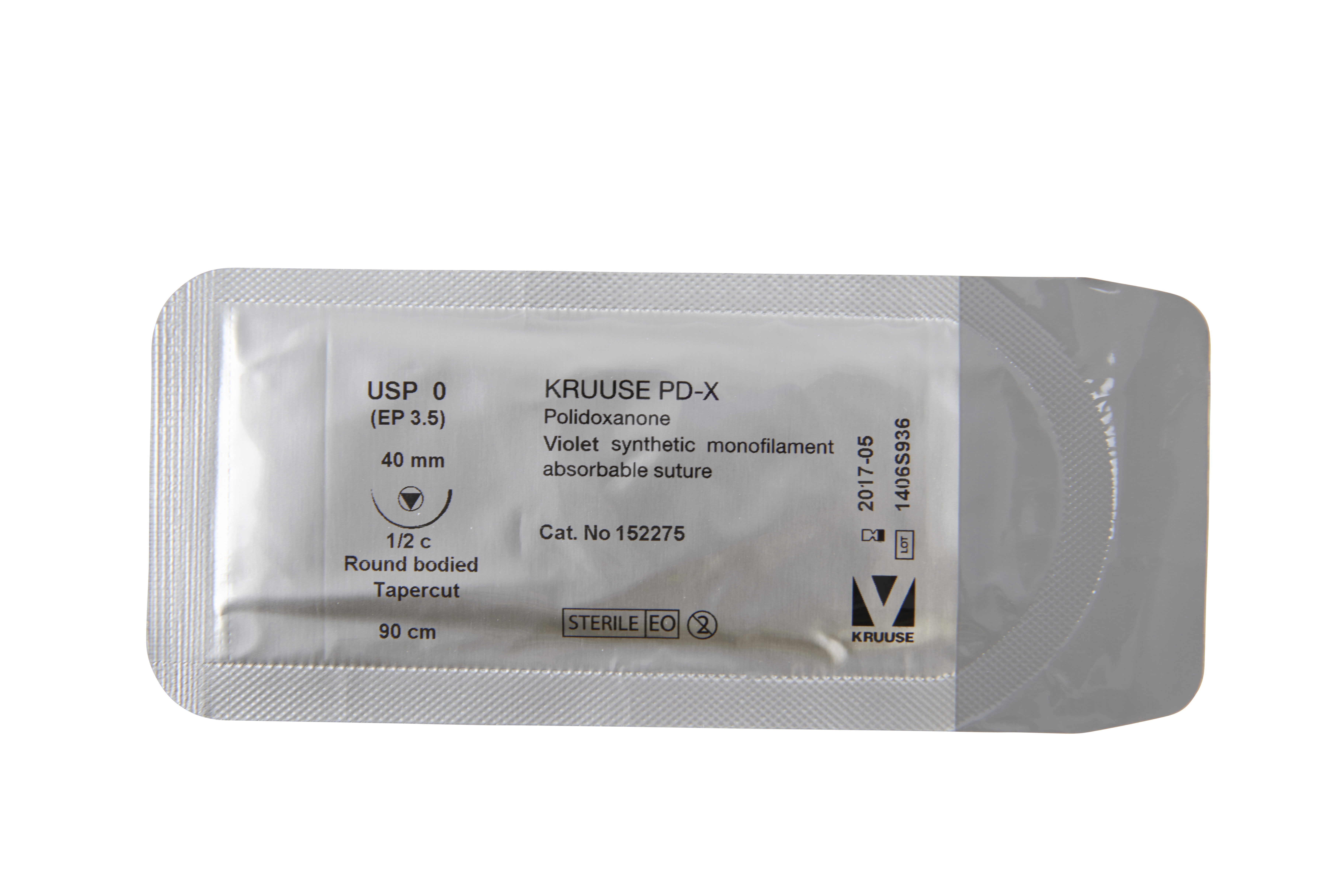 KRUUSE PD-X suture, USP 0, 90 cm, 40 mm, ½C, RB, taperpoint needle, 18/pk