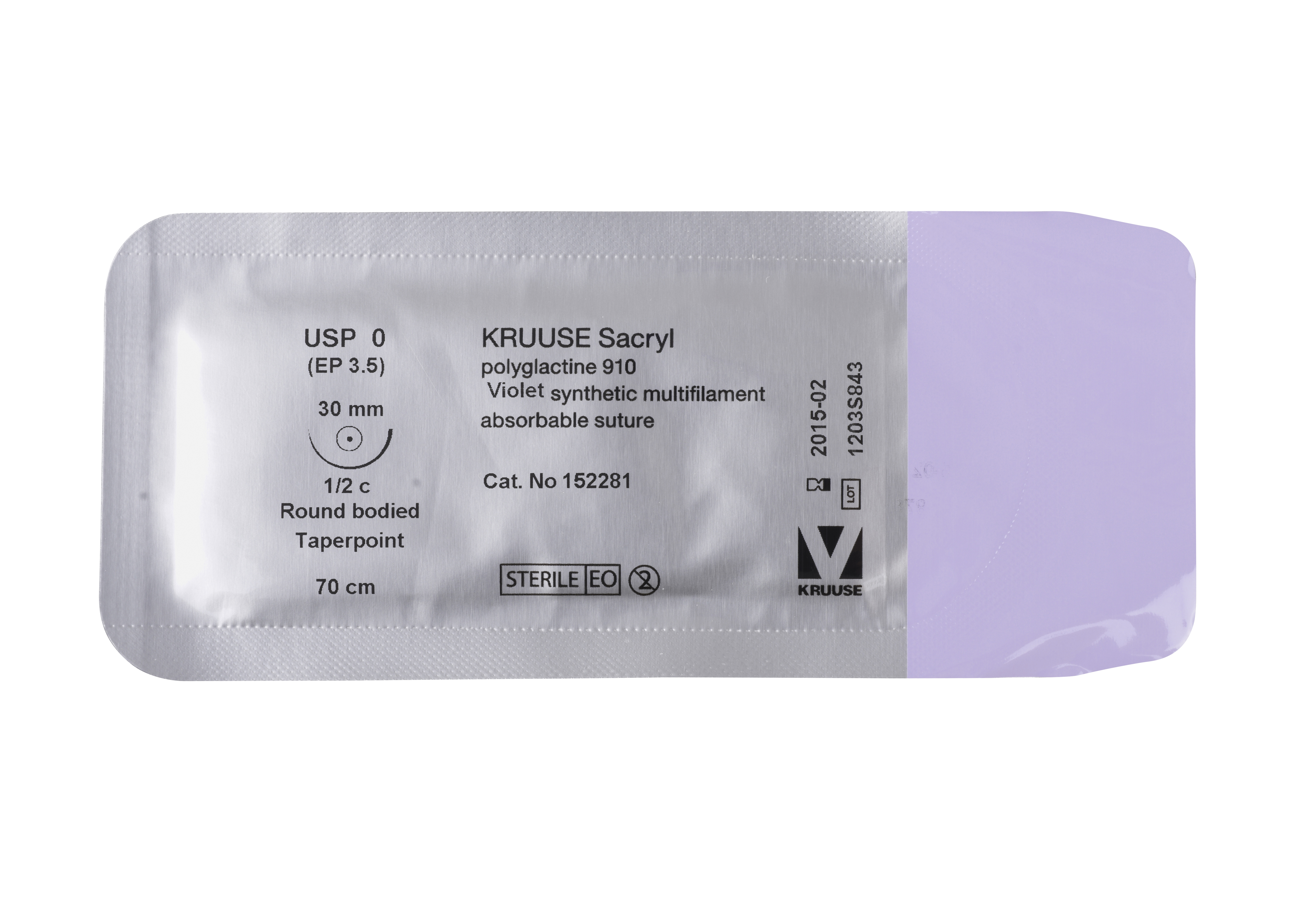 KRUUSE Sacryl Suture, USP 0, 70 cm, needle: 30 mm, round bodied - taper-point, ½ circle, 18/pk