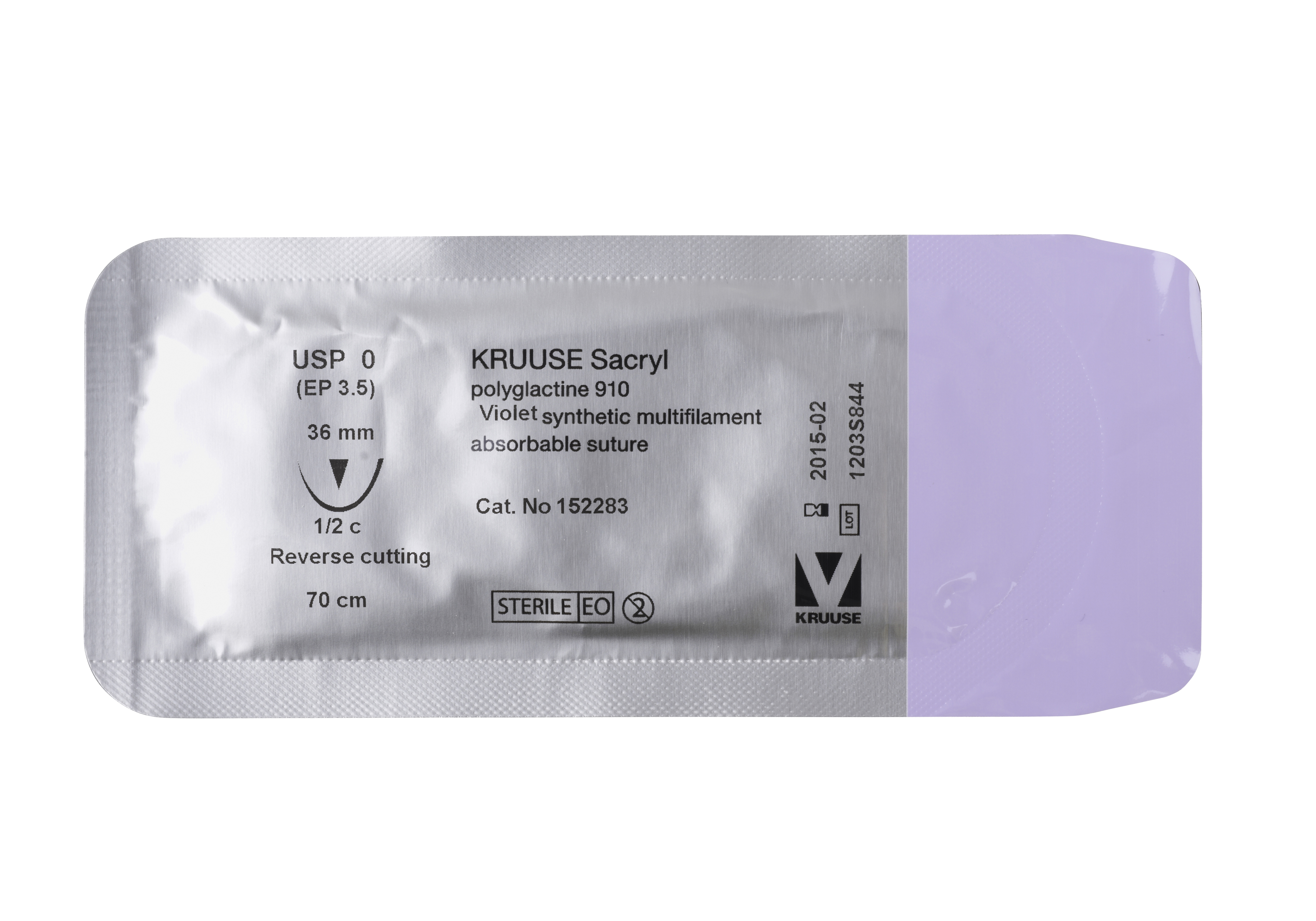 KRUUSE Sacryl Suture, USP 0, 70 cm, needle: 36 mm, reverse cutting, ½ circle, 18/pk