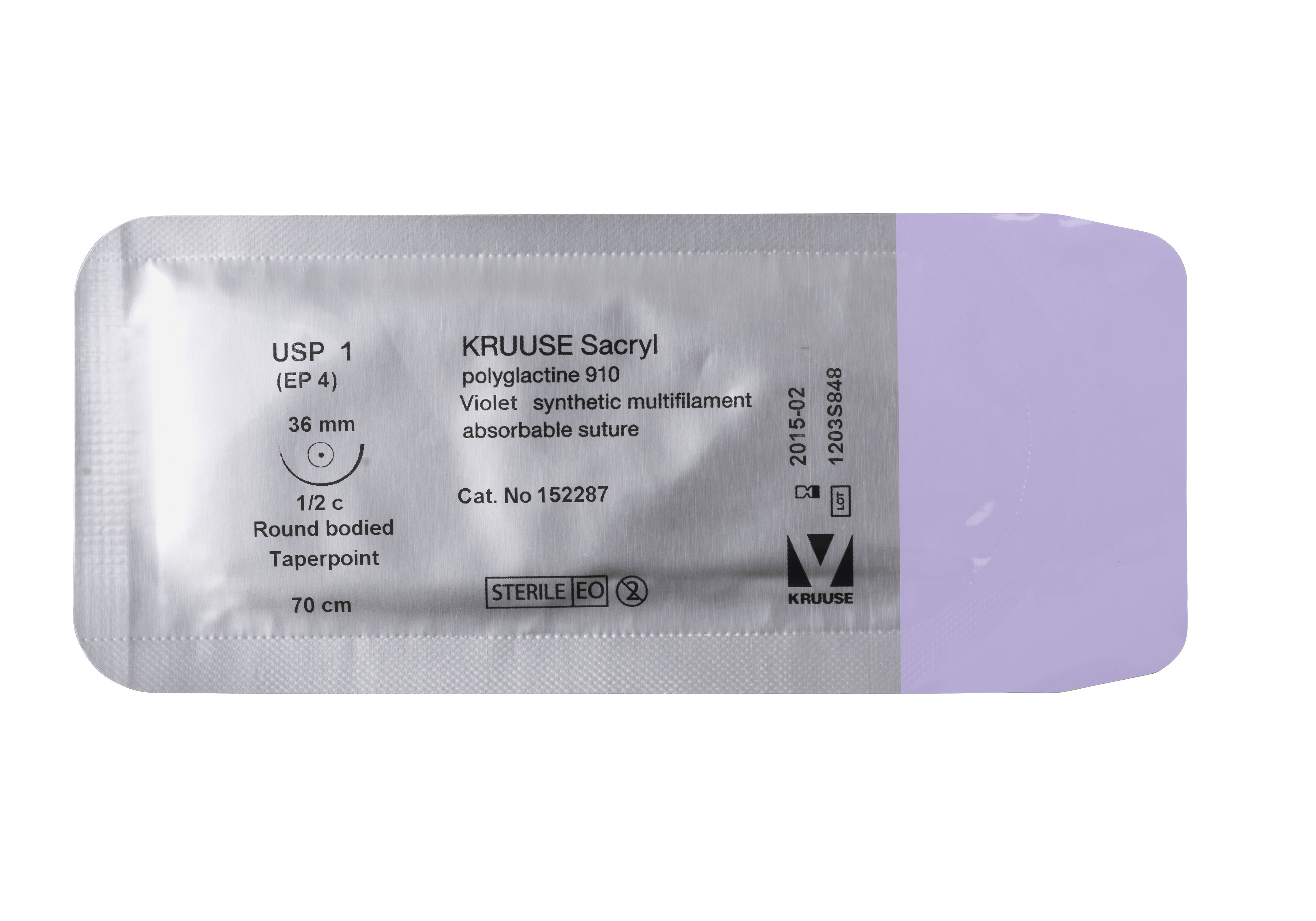 KRUUSE Sacryl Suture, USP 1, 70 cm, needle: 36 mm, round bodied - taper-point, ½ circle, 18/pk