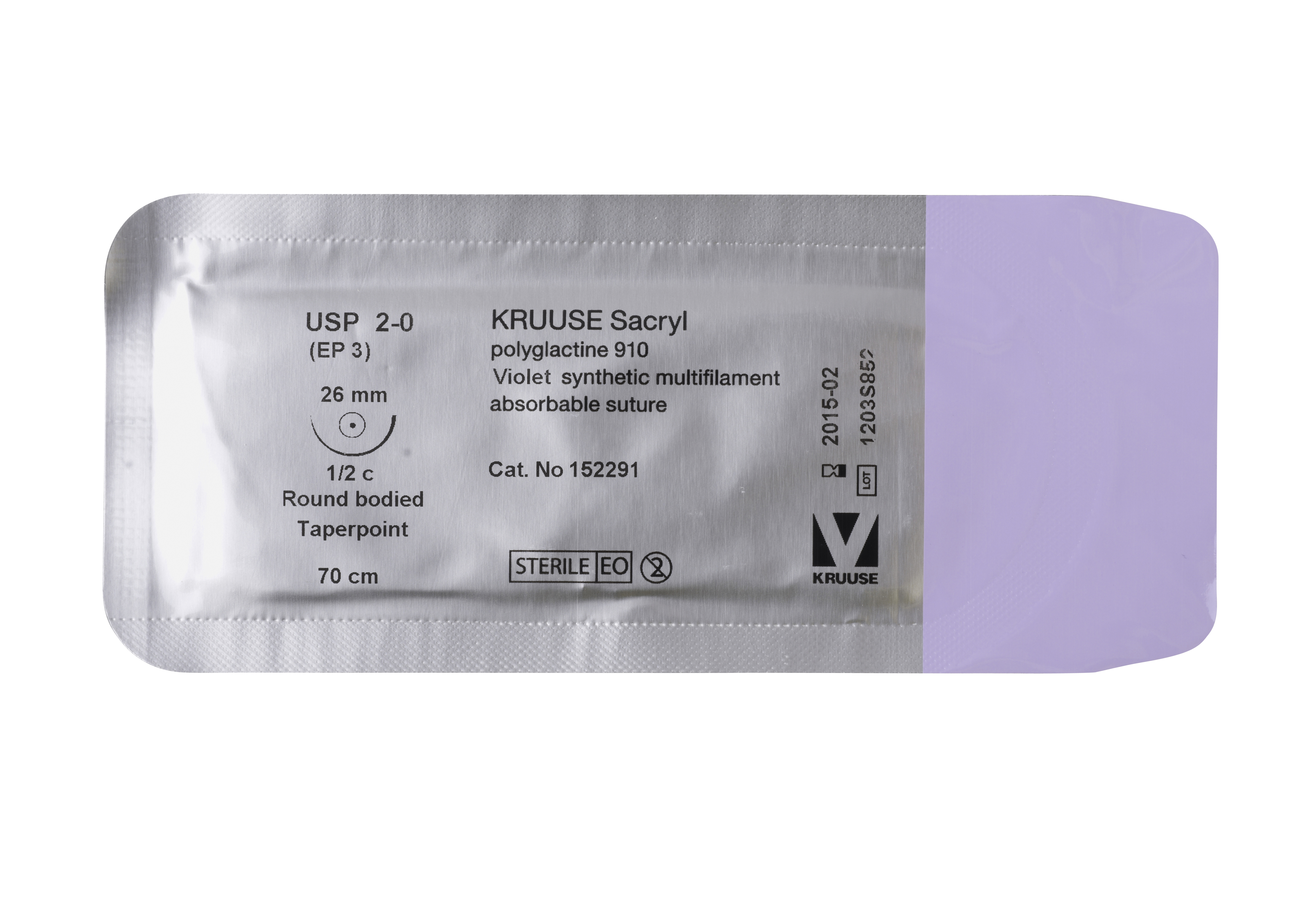 KRUUSE Sacryl Suture, USP 2-0, 70 cm, needle: 26 mm, round bodied - taper-point, ½ circle, 18/pk
