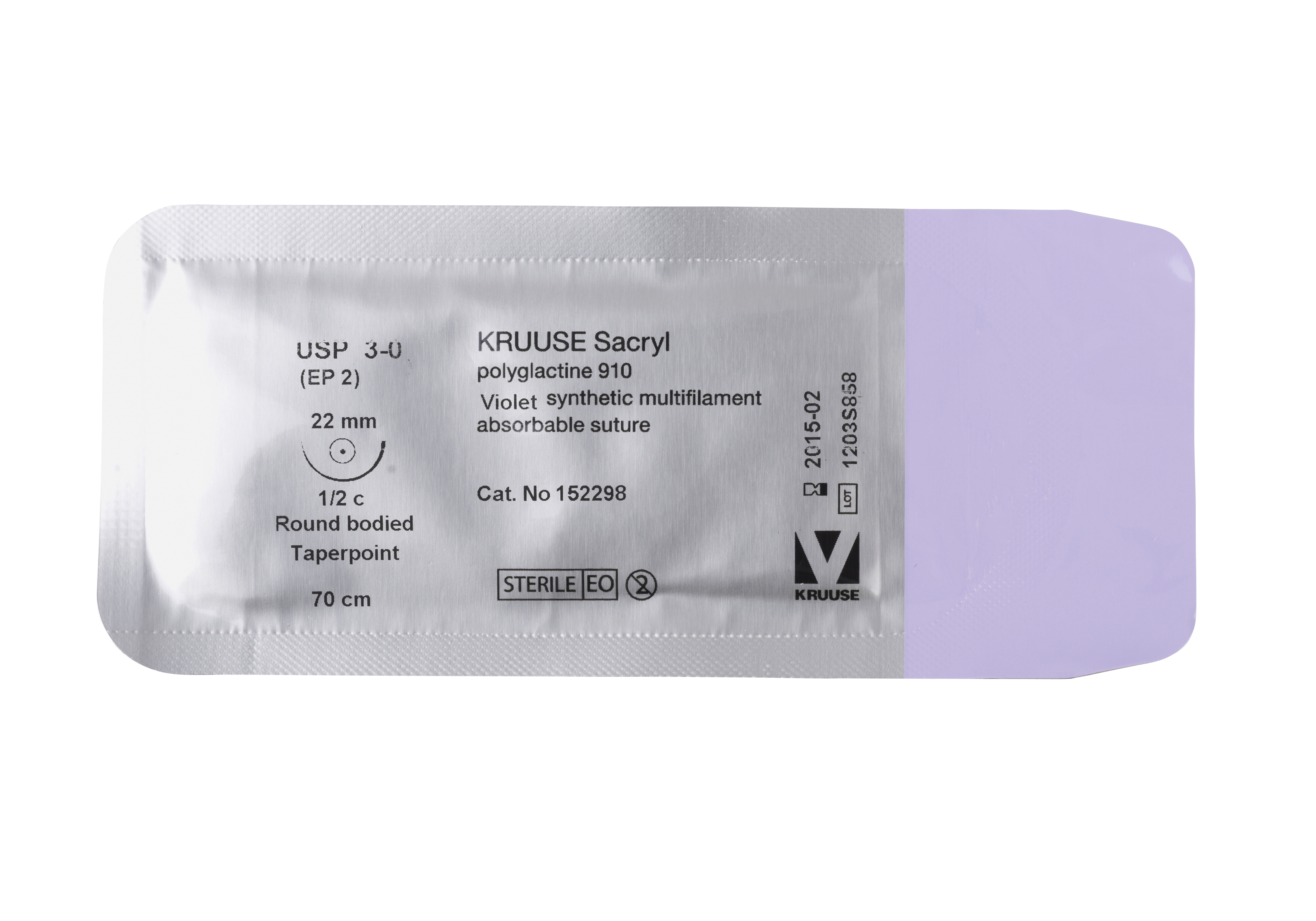 KRUUSE Sacryl Suture, USP 3-0, 70 cm, needle: 22 mm, round bodied - taper-point, ½ circle, 18/pk