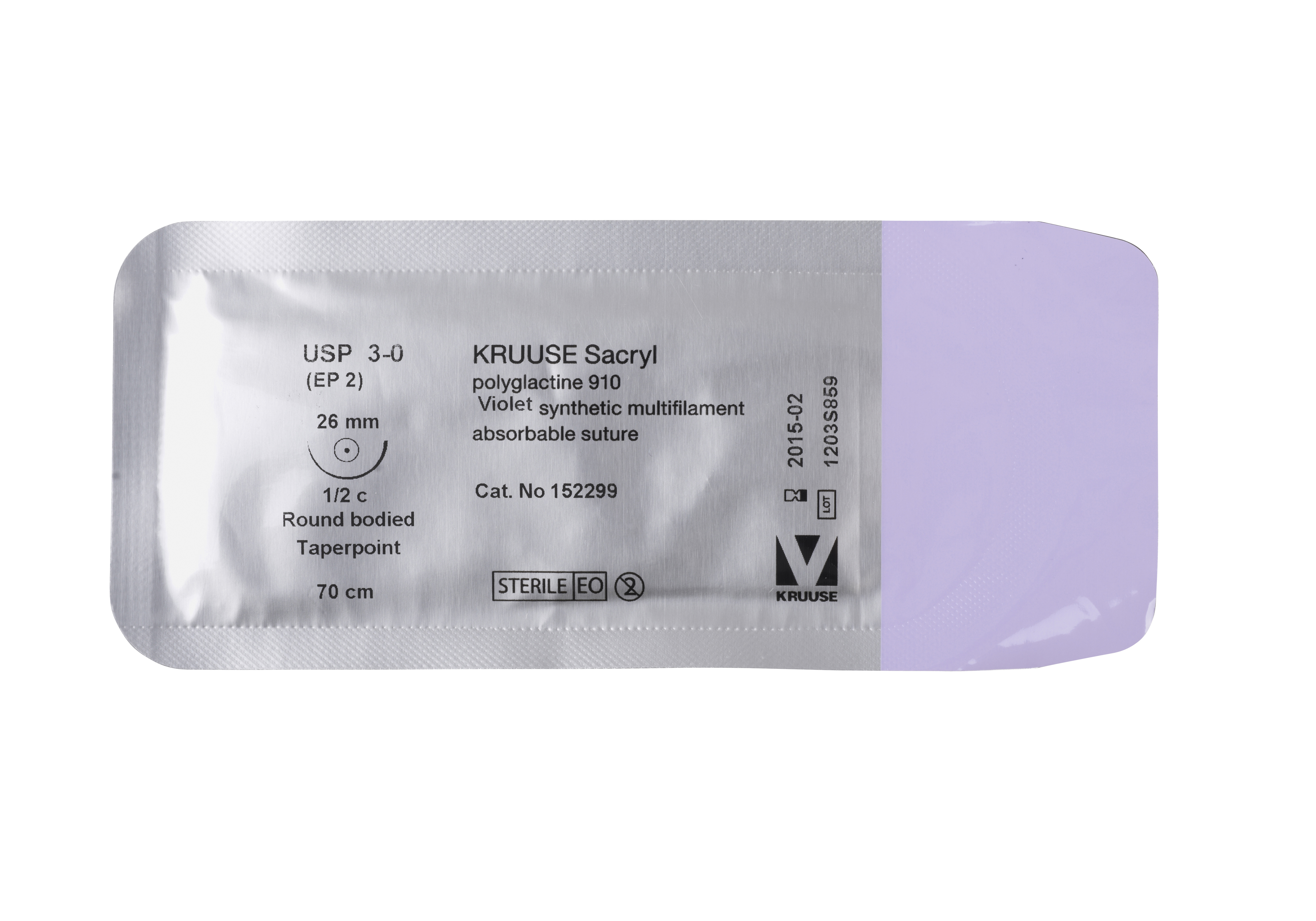 KRUUSE Sacryl Suture, USP 3-0, 70 cm, needle: 26 mm, round bodied - taper-point, ½ circle, 18/pk